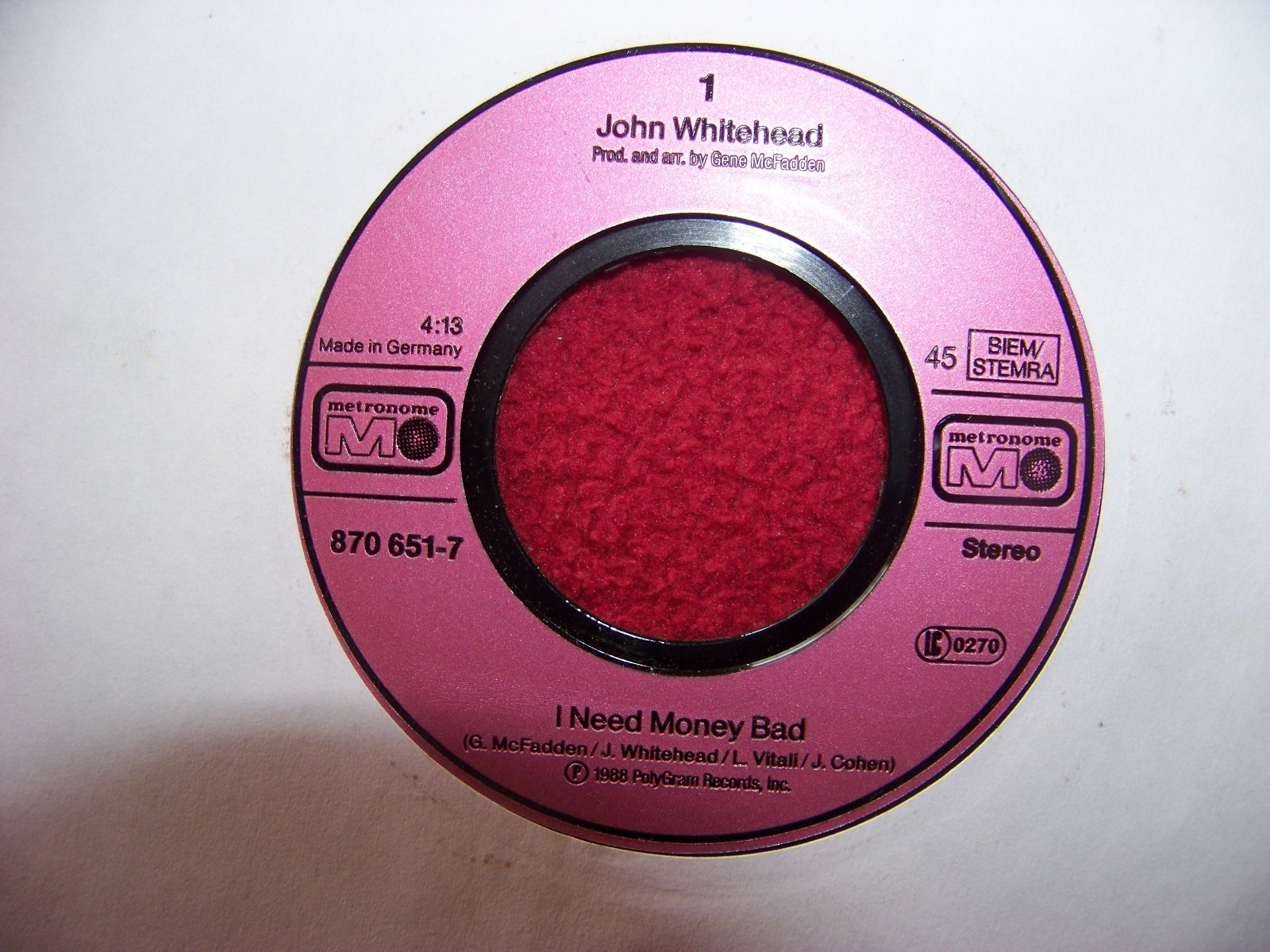 John Whitehead – I need money bad / Secondary lover (Instr.) · Metronome 870 651-7