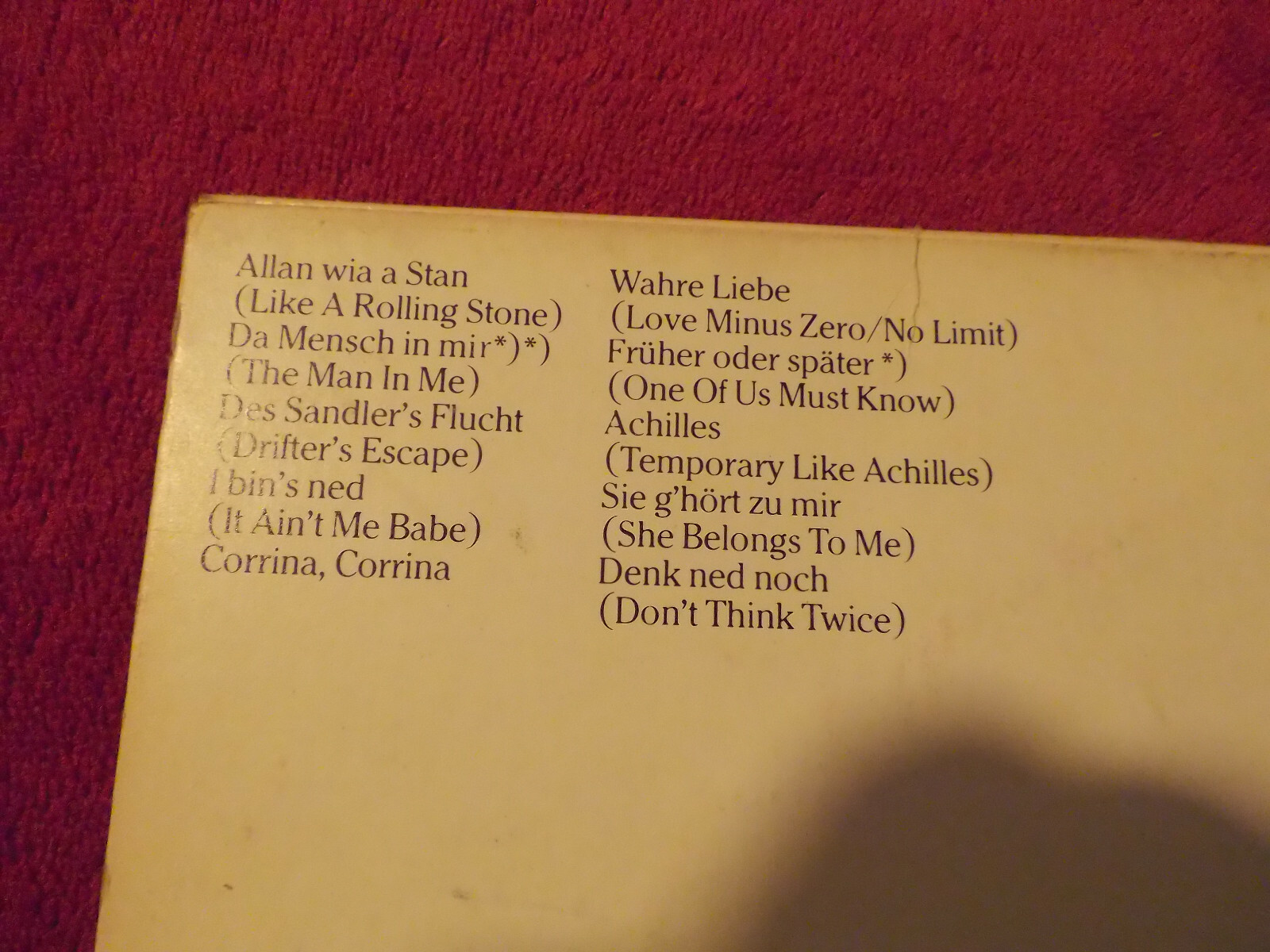 Wolfgang Ambros – Lieder von Bob Dylan | Bellaphon Records LP, Bild 3