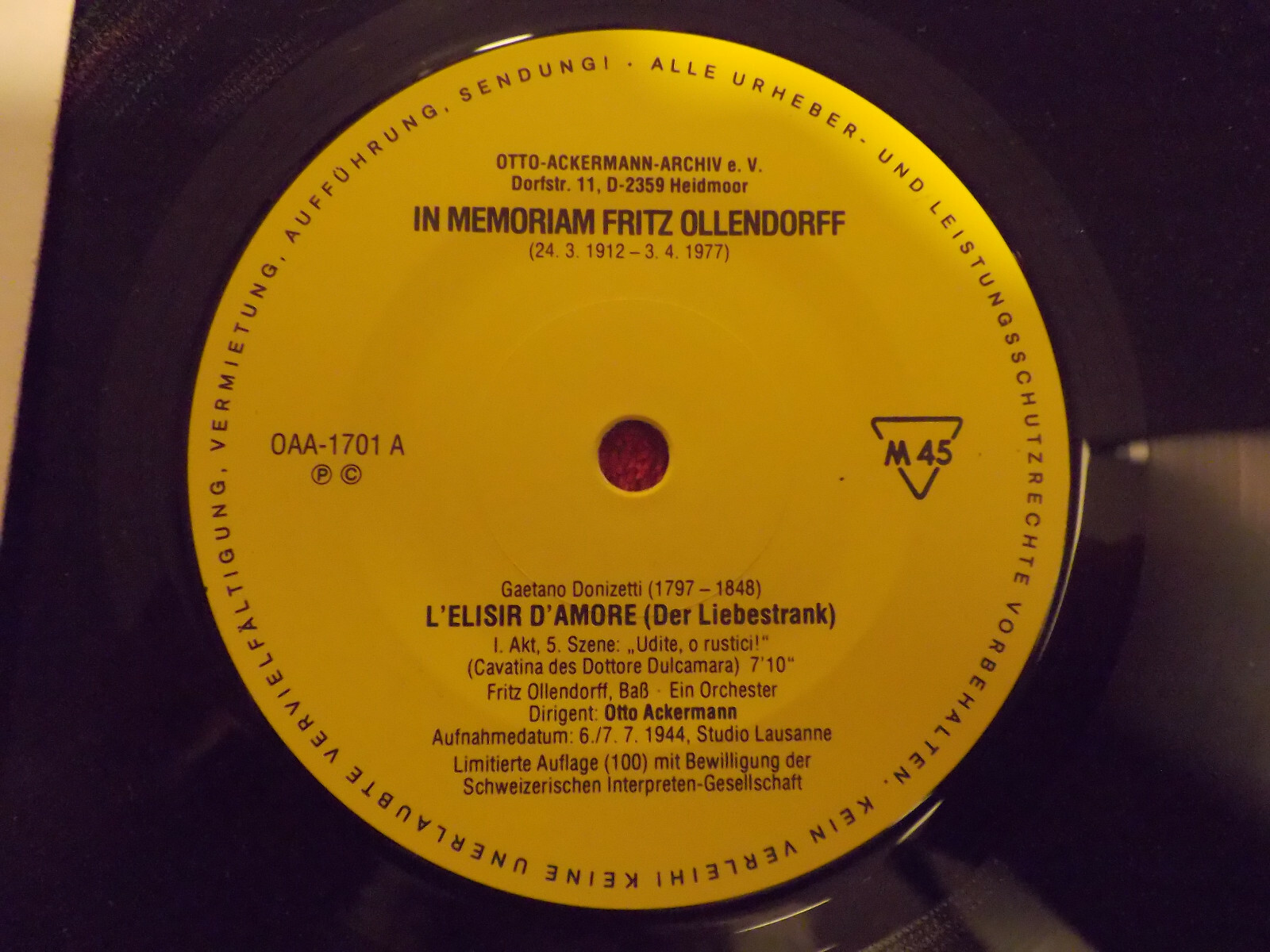 In Memoriam Fritz Ollendorff – Otto-Ackermann-Archiv Records, Single, 45 U/min, Bild 2