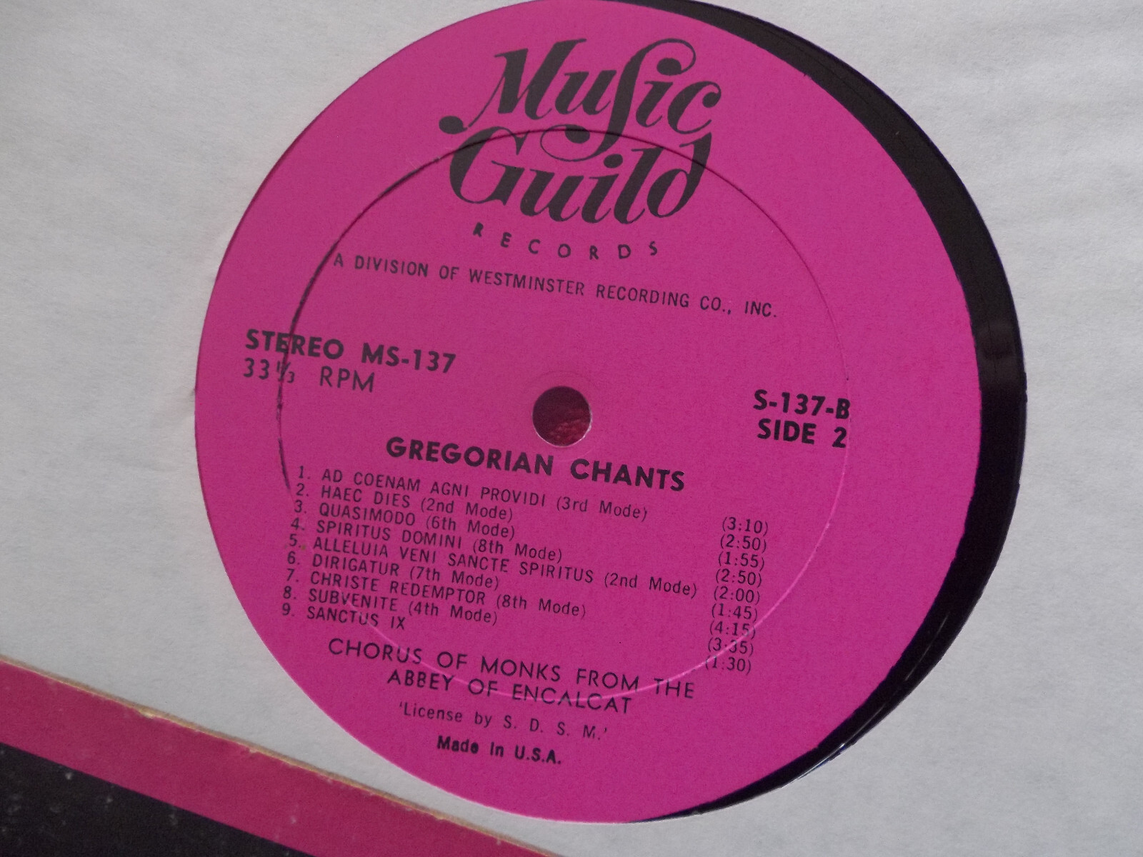 Gregorian Chants – Monks from the Abbey of Encalcat in France | Music Guild Records MS 137 (LP), Bild 2