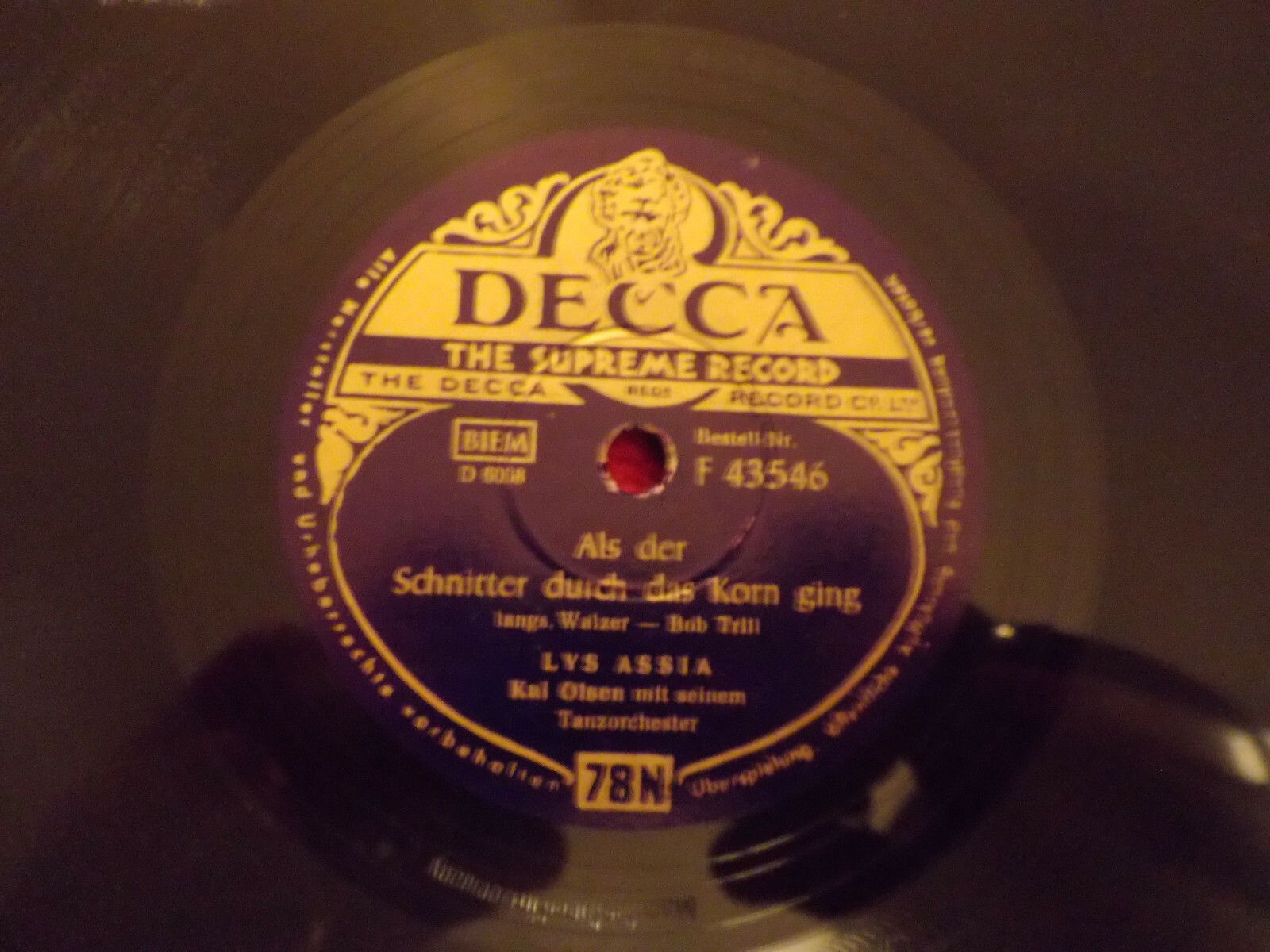 Lys Assia – Wenn du mal Heimweh hast / Als der Schnitter durch das Korn ging (Schellack, Decca F 43 546), Bild 2