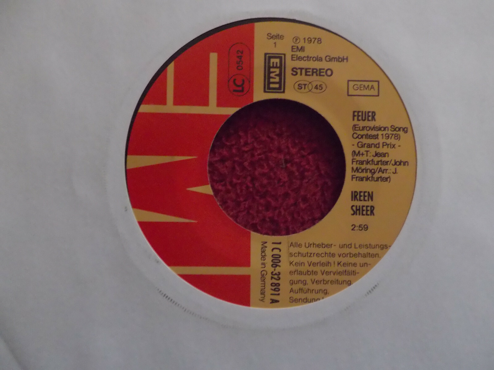 Ireen Sheer – Feuer / Oh, mon amour | EMI 45er-Single, 1978
