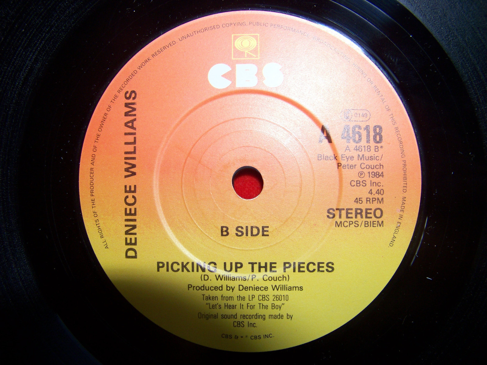 Deniece Williams – Next Love / Picking Up the Pieces | UK CBS 7″ Single, 1984, Bild 2
