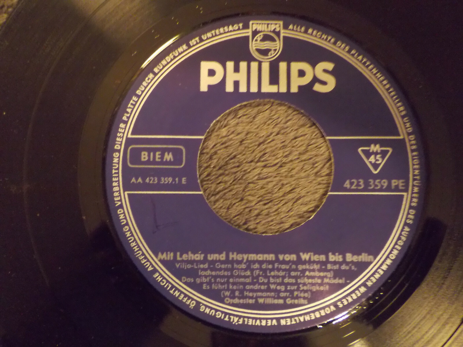 Orchester William Greihs – Mit Lehar und Heymann von Wien bis Berlin (Philips Records 423 359 PE)