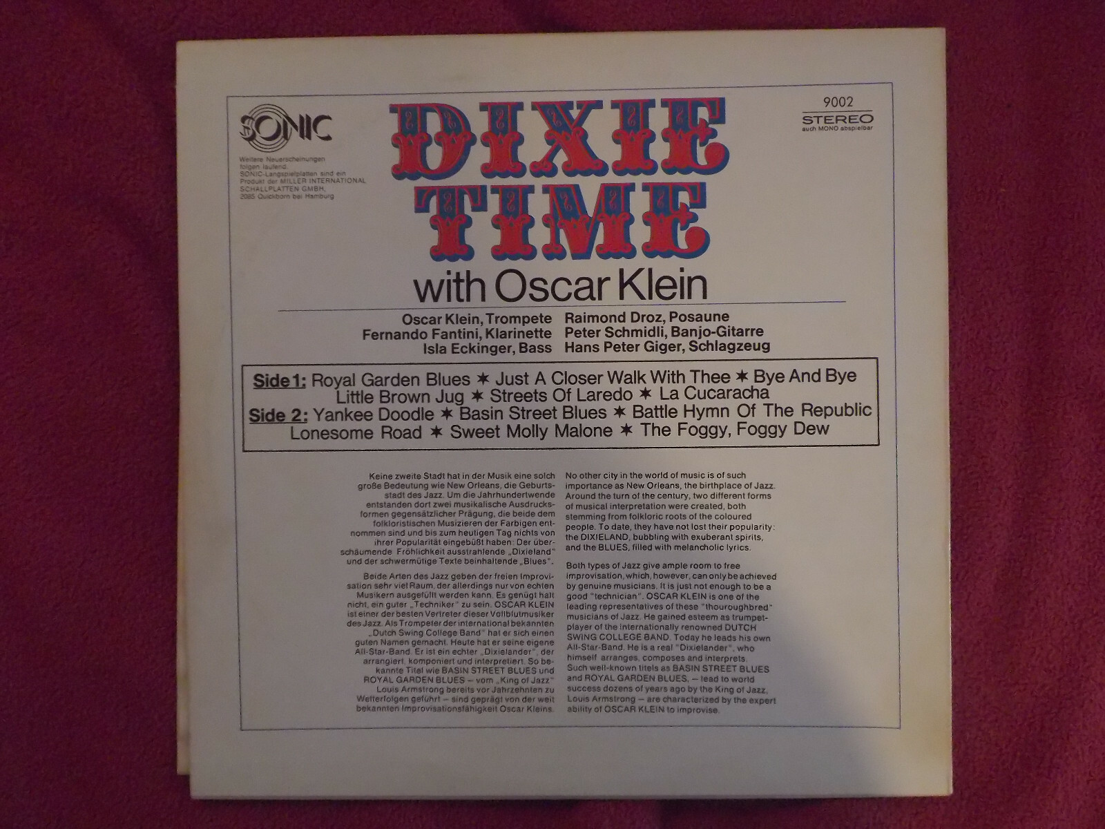 Dixie Time – Oscar Klein, R. Droz, F. Fantini u.a. | Sonic Records 9002, Bild 2