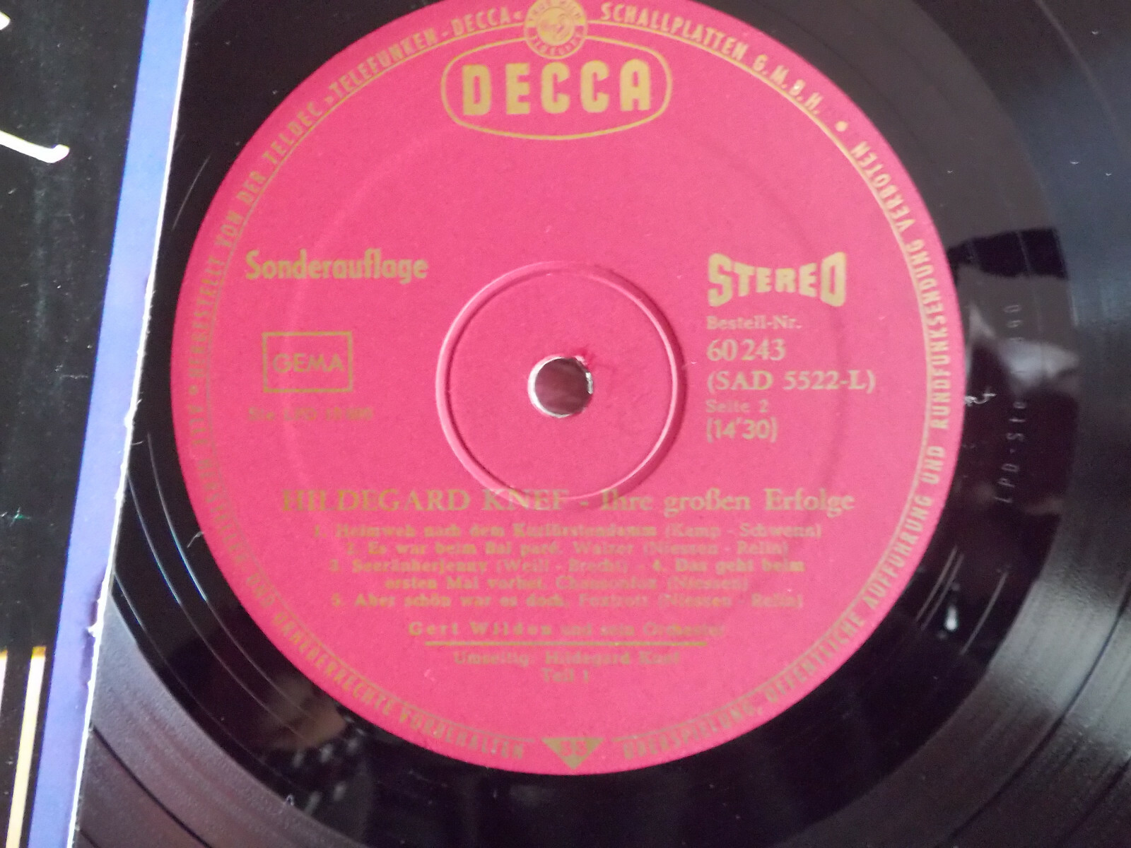 Hildegard Knef – Ihre großen Erfolge | Decca Records, 10-Inch-LP, Bild 2