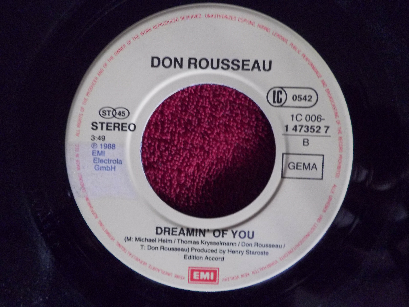 Don Rousseau – All My Love / Dreamin’ of You | EMI Records, 1988, Bild 2