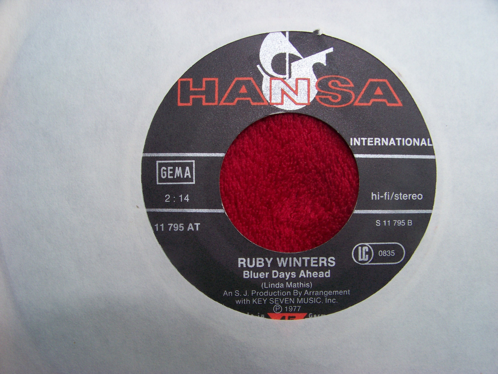 Ruby Winters – I Will / Bluer Days Ahead (Hansa Records, 11 795, 1977), Bild 2