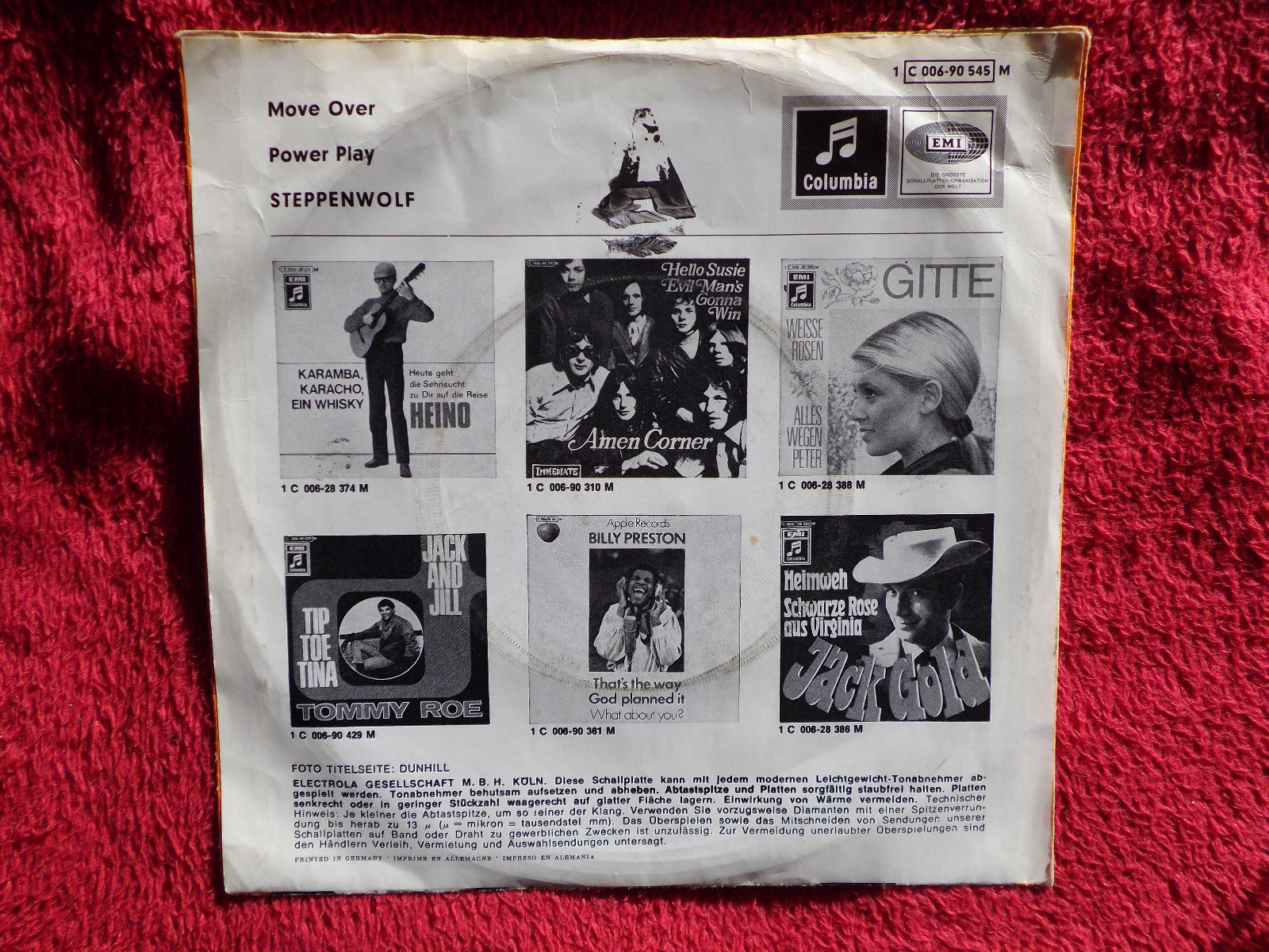 Steppenwolf – Move over / Power play | Columbia 45 rpm Single, Bild 2