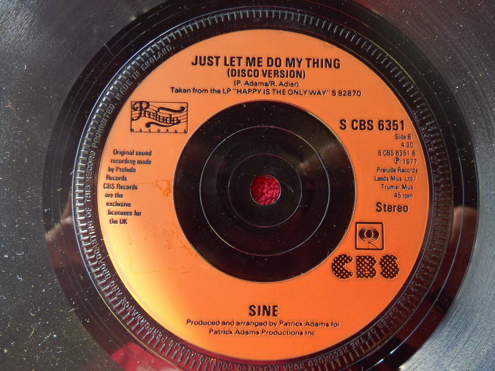 Sine – Just let me do my thing / Just let me do my thing (Disco Version) – CBS 6351, Bild 2