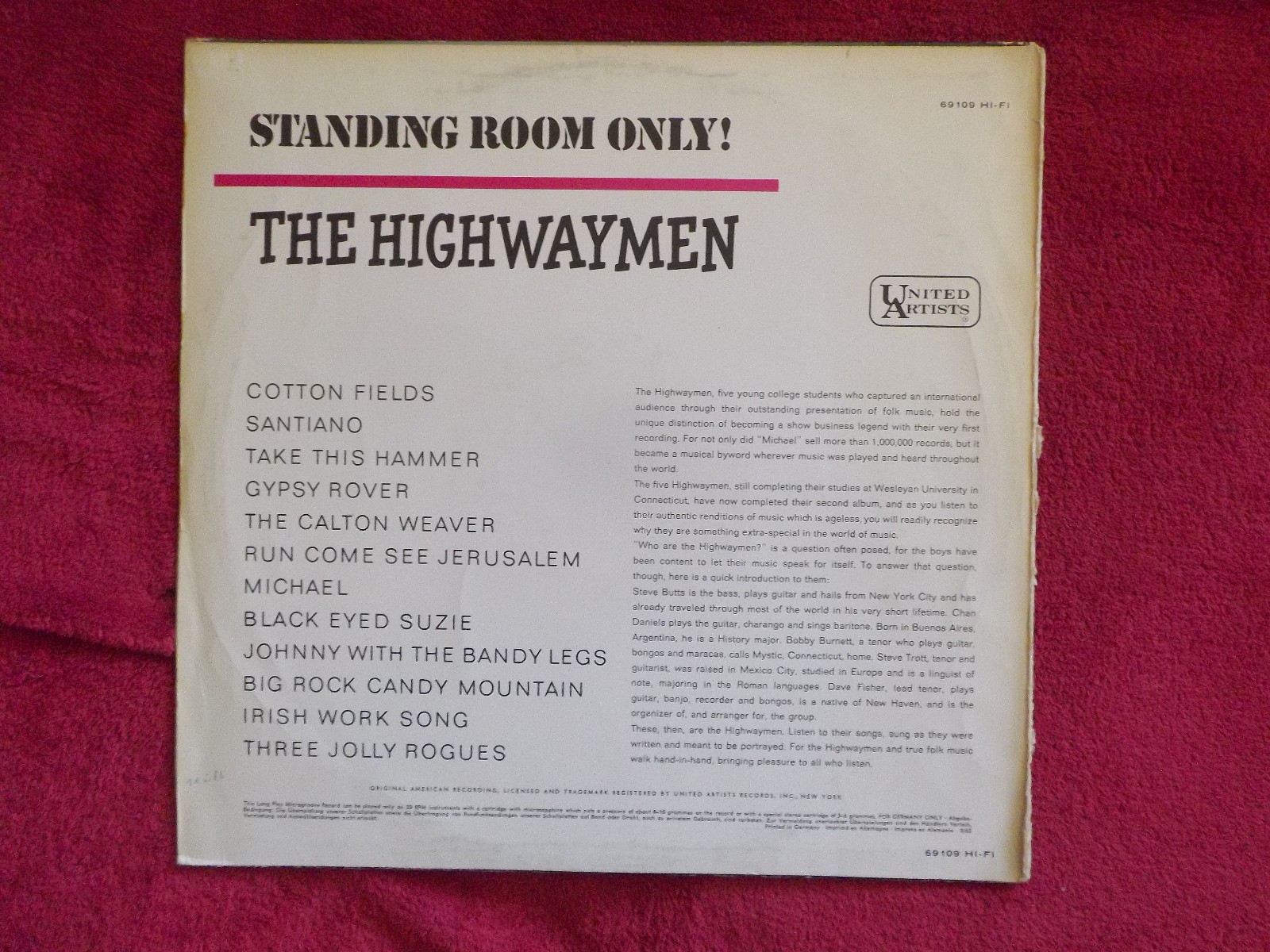 The Highwaymen – Standing room only ! | LP, United Artists Records, 1962, Bild 2
