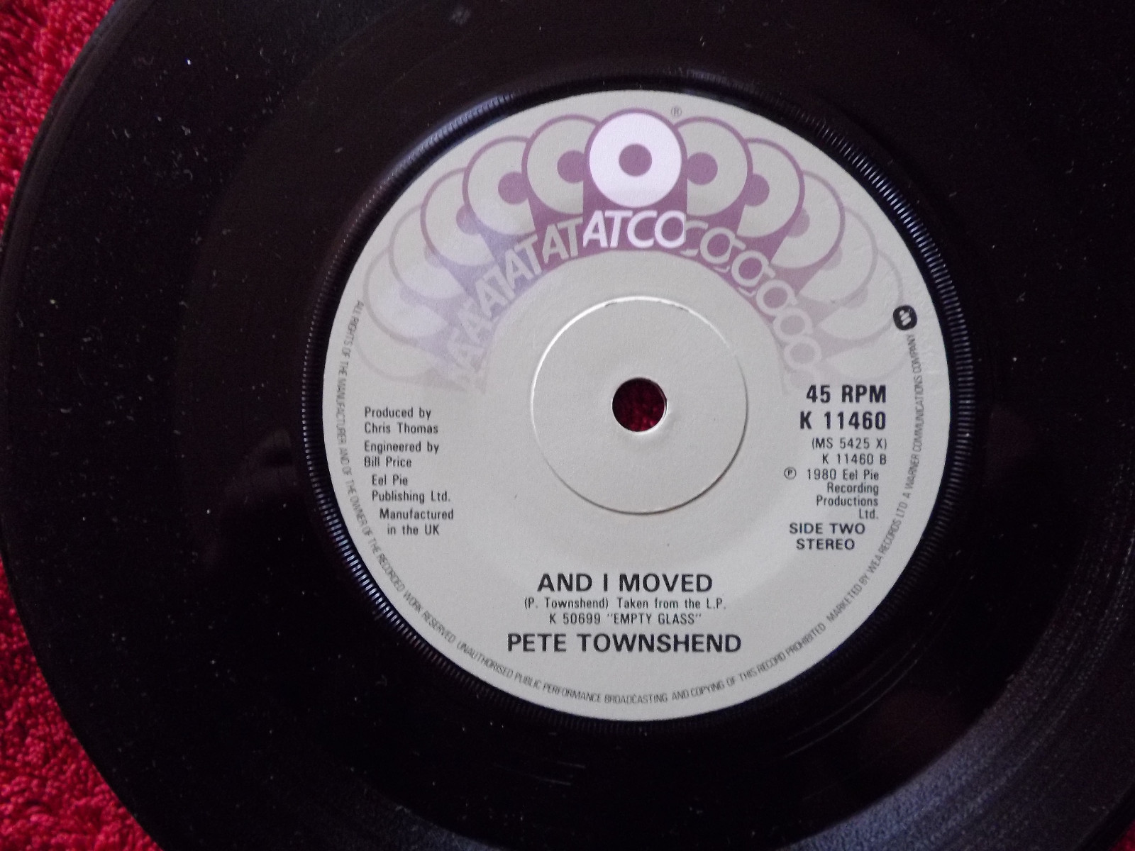 Pete Townshend – Rough boys / And I moved | ATCO Records, Single, 1980, Bild 2