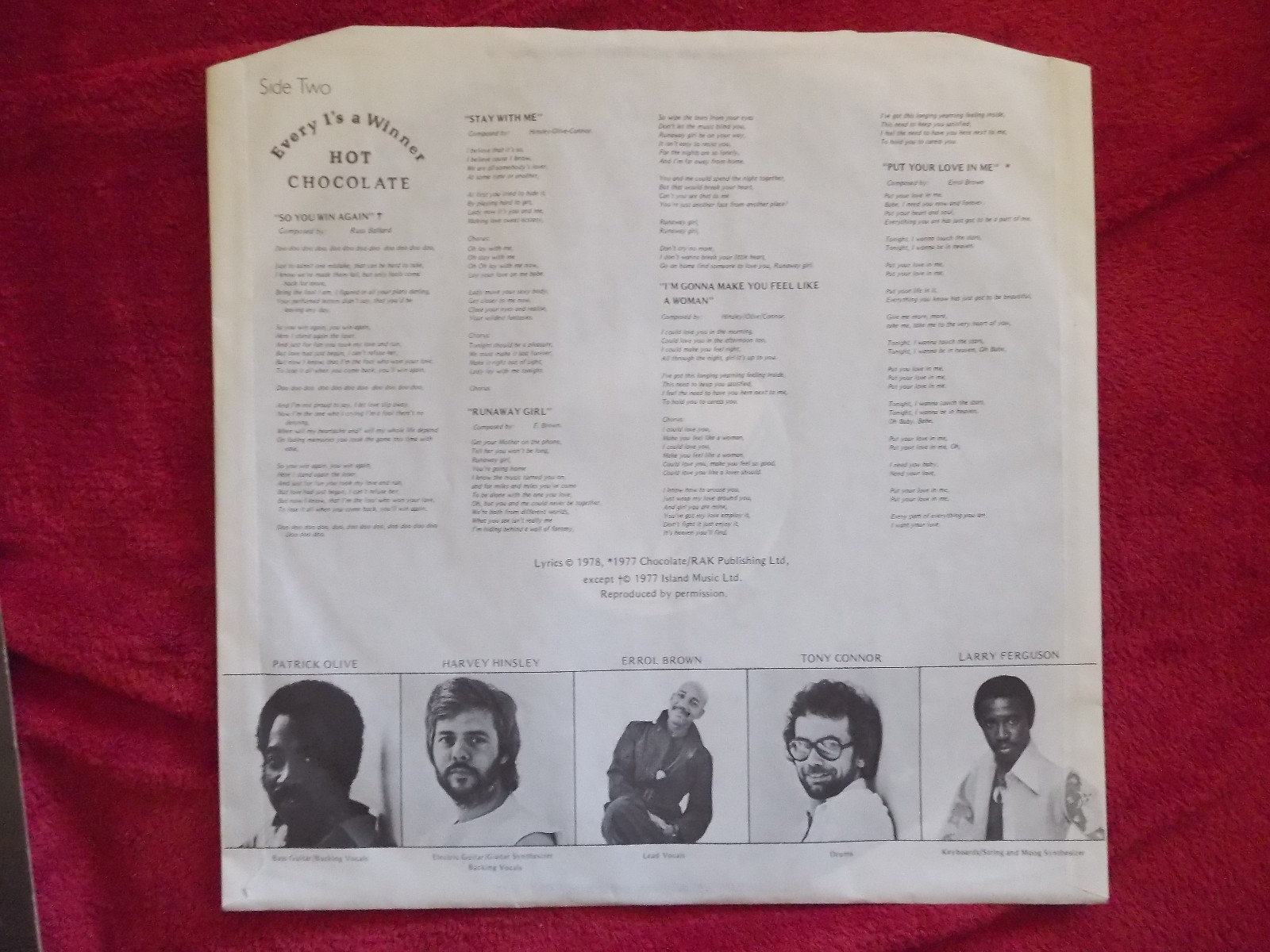 Hot Chocolate – Every I´s a winner (LP, RAK Records, 1978), Bild 3