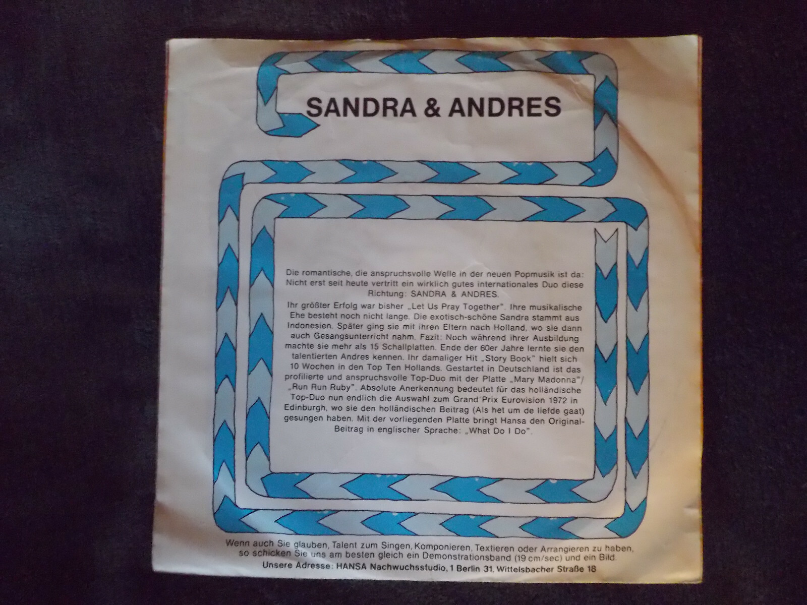 Sandra & Andres – What do I do / Gipsy man (Hansa, 12 085), Bild 2