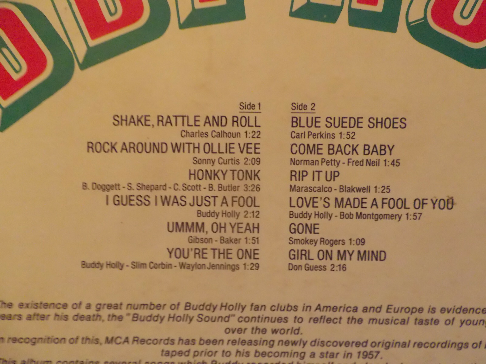 Buddy Holly – Showcase, Coral Records COPS 1326, Bild 3