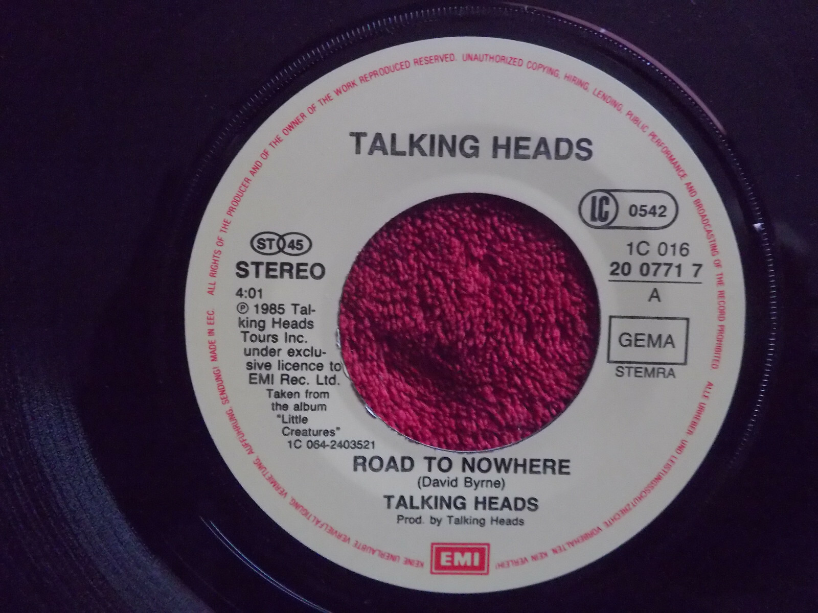 Talking Heads – Road to nowhere / Television man (7″-Single, 1985), Bild 2