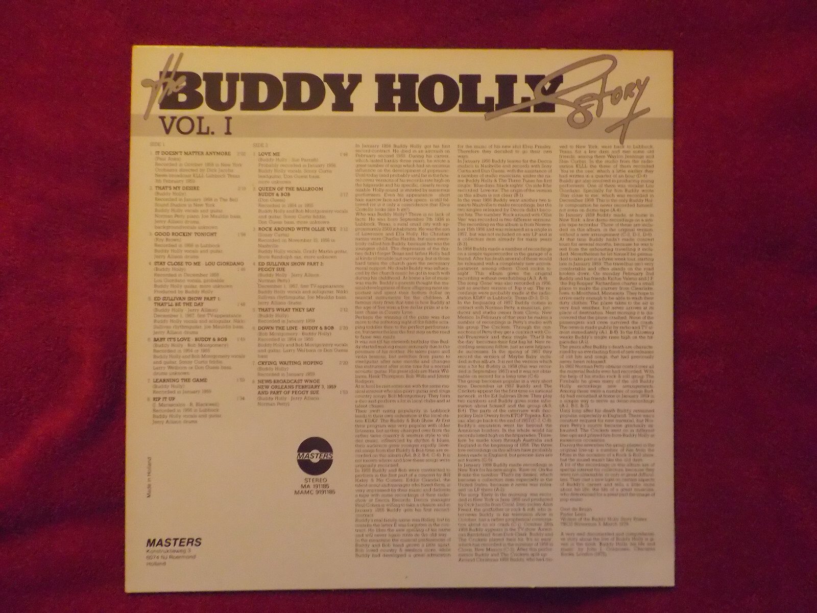 Buddy Holly – The Buddy Holly Story Vol. 1 | Masters Records 191185 (LP), Bild 2