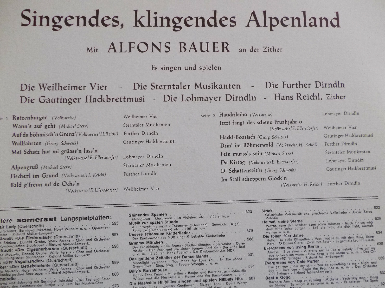 Alfons Bauer – Singendes klingendes Alpenland (Somerset Records 619, LP), Bild 3