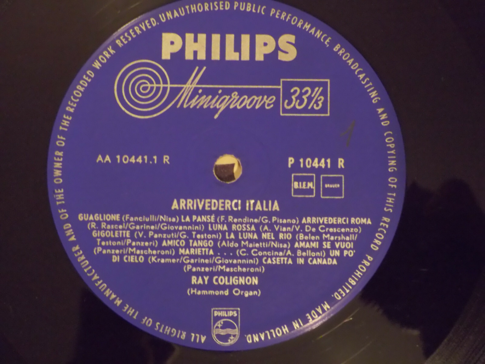 Ray Colignon – Arrivederci Italia (10-inch-LP), Bild 2