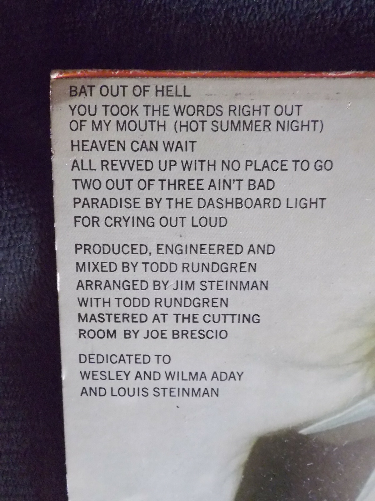 Meat Loaf – Bat out of hell (LP, Epic / Cleveland, 1977), Bild 4
