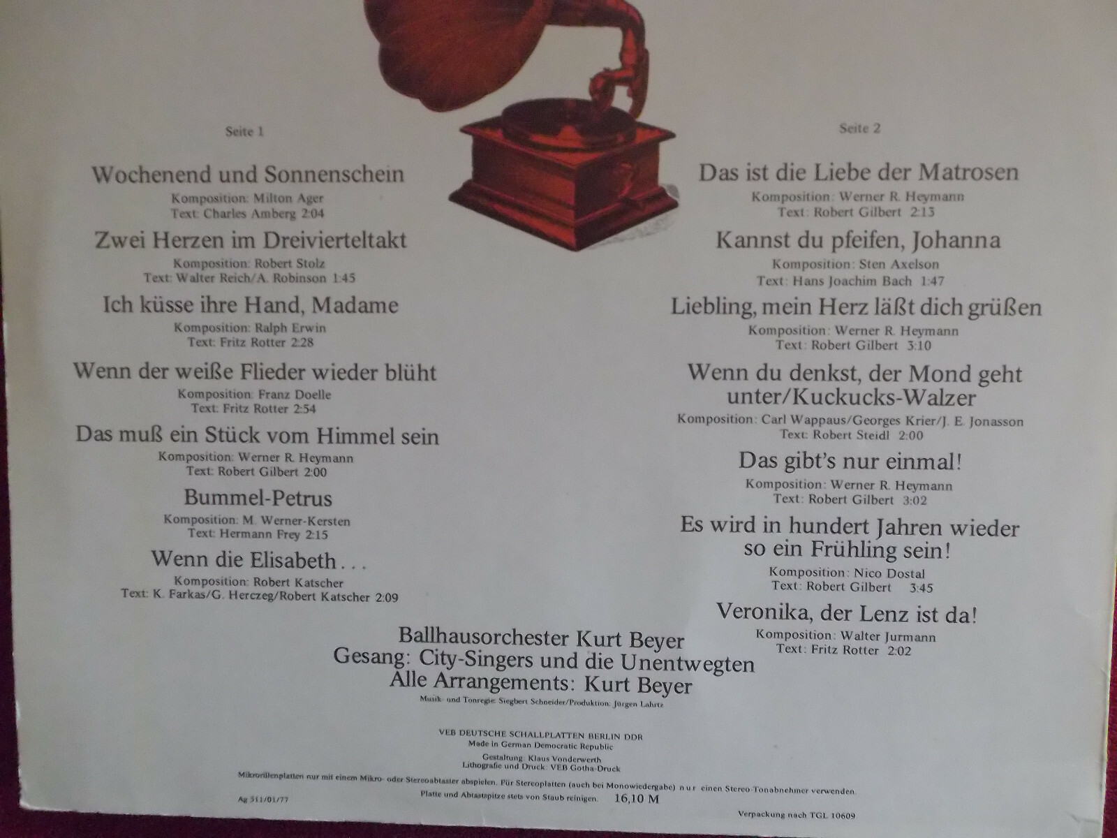Ballhausorchester Kurt Beyer – Hits von anno dunnemals | Amiga LP, DDR 1977, Bild 3