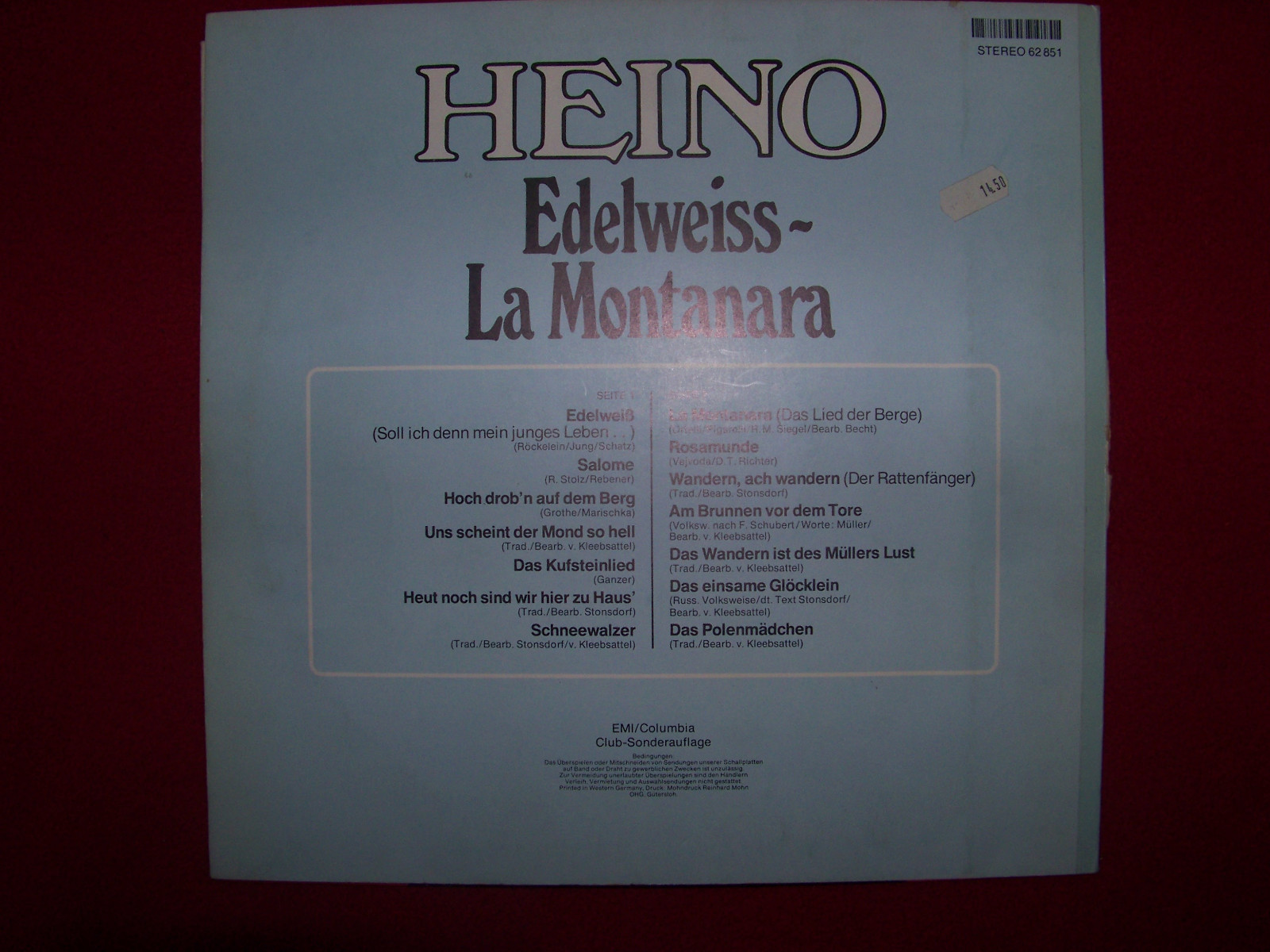 Heino – Edelweiss - La Montanara | EMI, LP, 1975, Bild 2