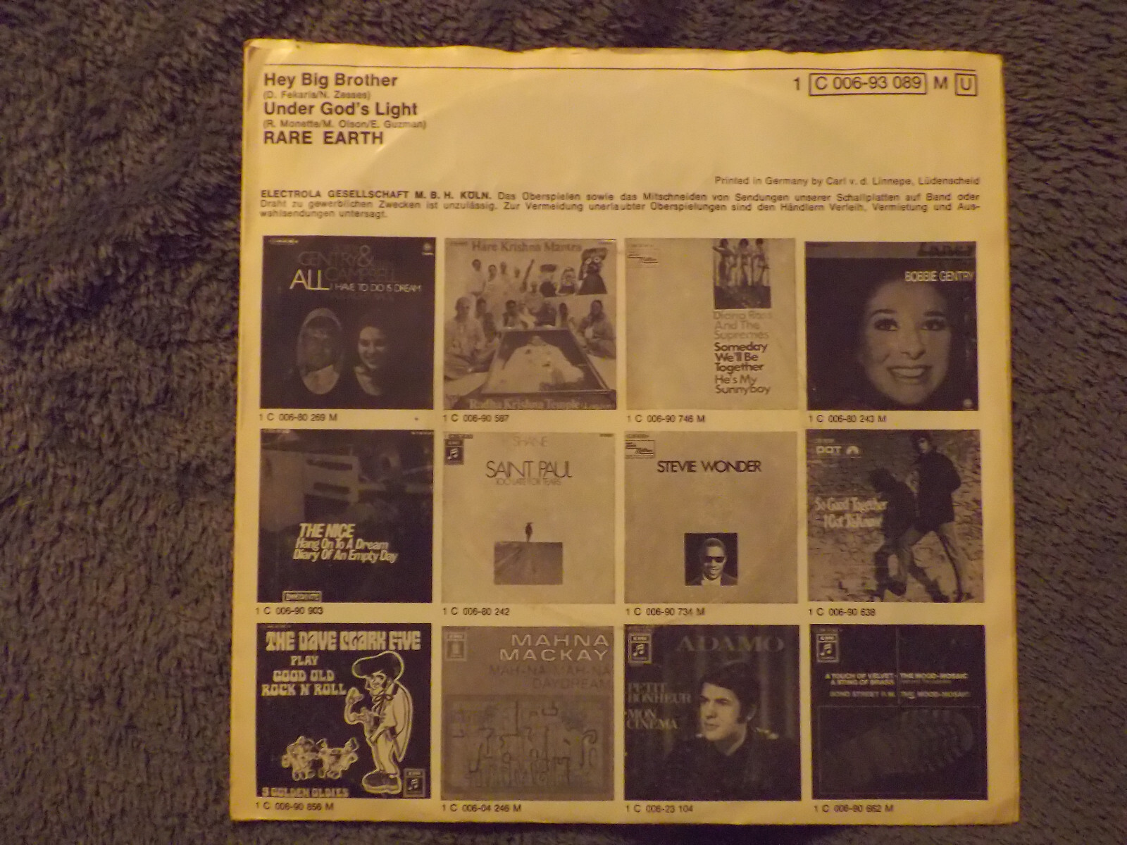 Rare Earth – Hey big brother / Under god´s light (7″-Single, 1973), Bild 2