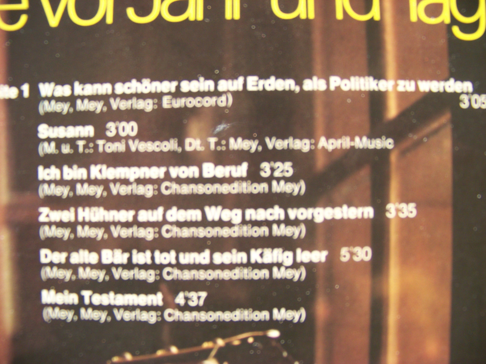 Reinhard Mey – Wie vor Jahr und Tag (LP, Intercord Club-Sonderauflage), Bild 3