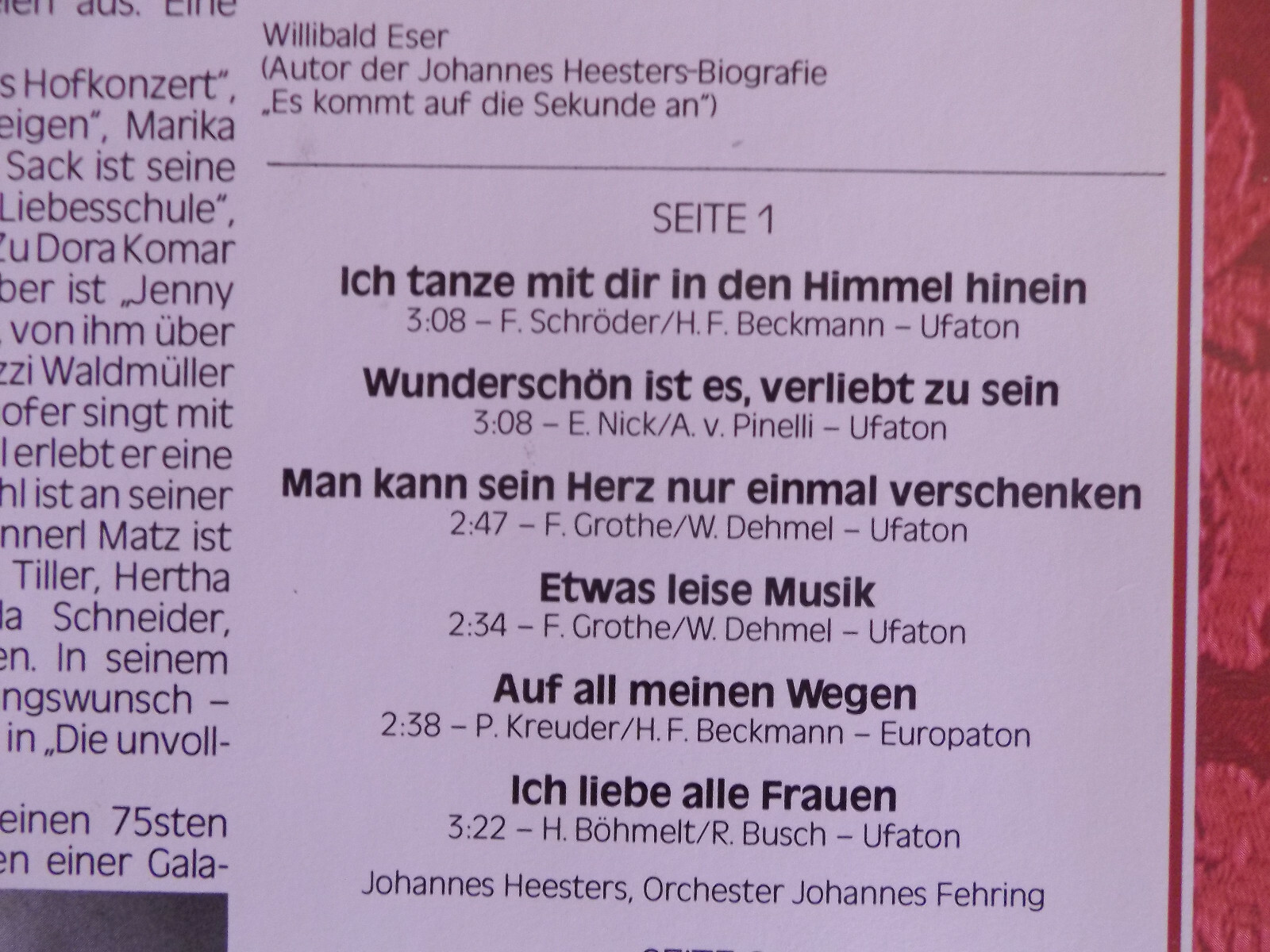 Johannes Heesters – Die großen Erfolge von gestern (Ariola LP), Bild 6