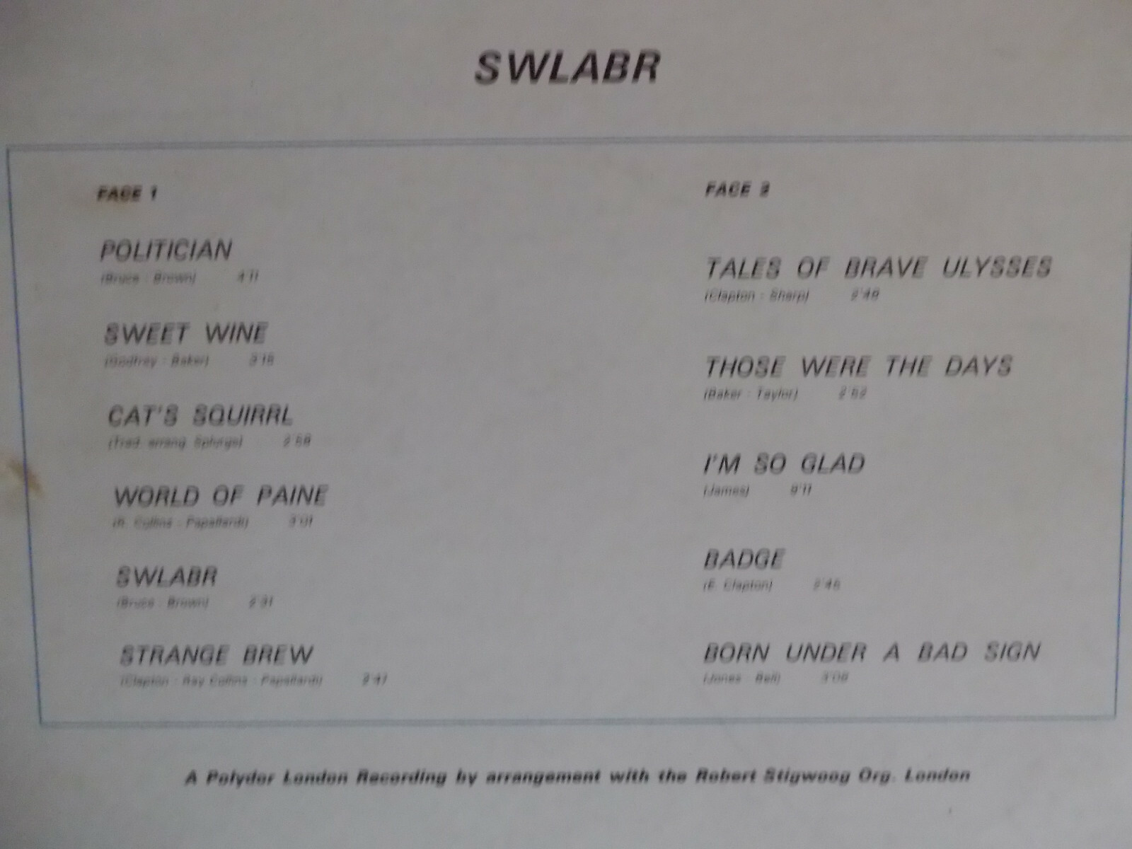 Cream – Swlabr (LP), Bild 4