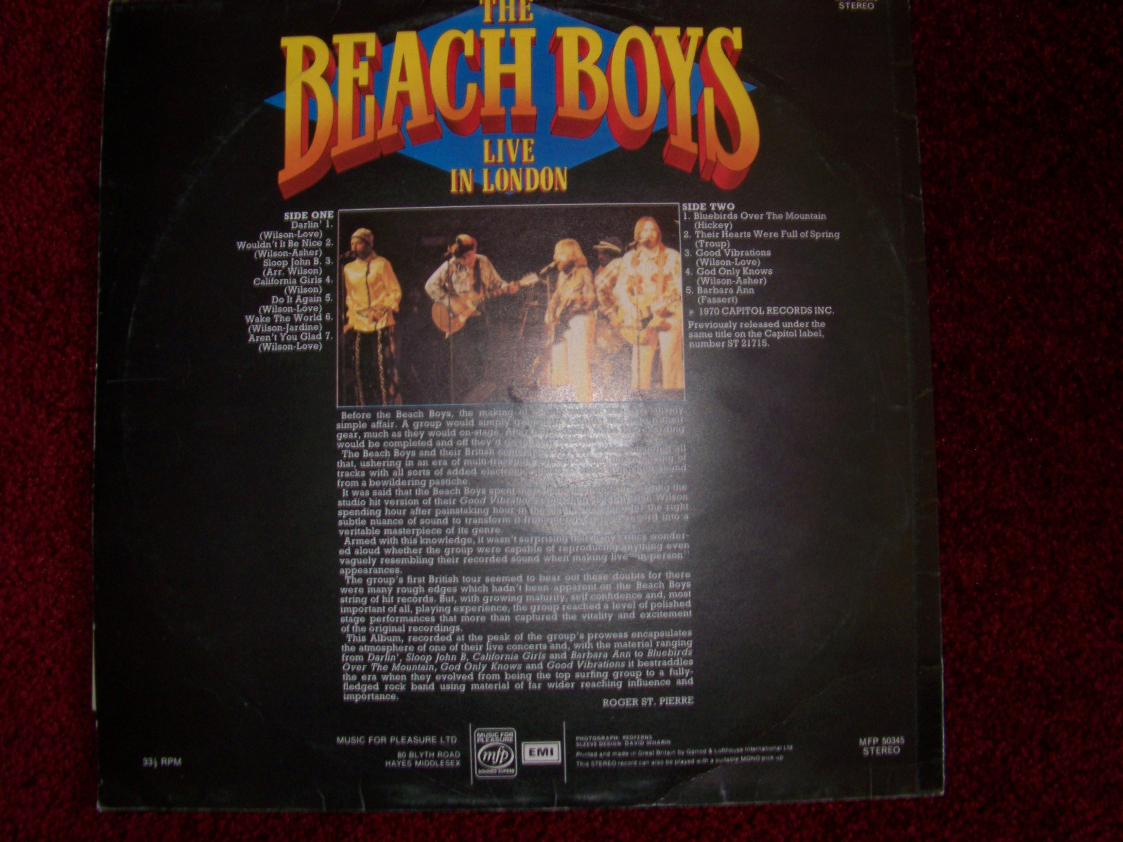 The Beach Boys – Live in London (LP, mfp Records 50345), Bild 2