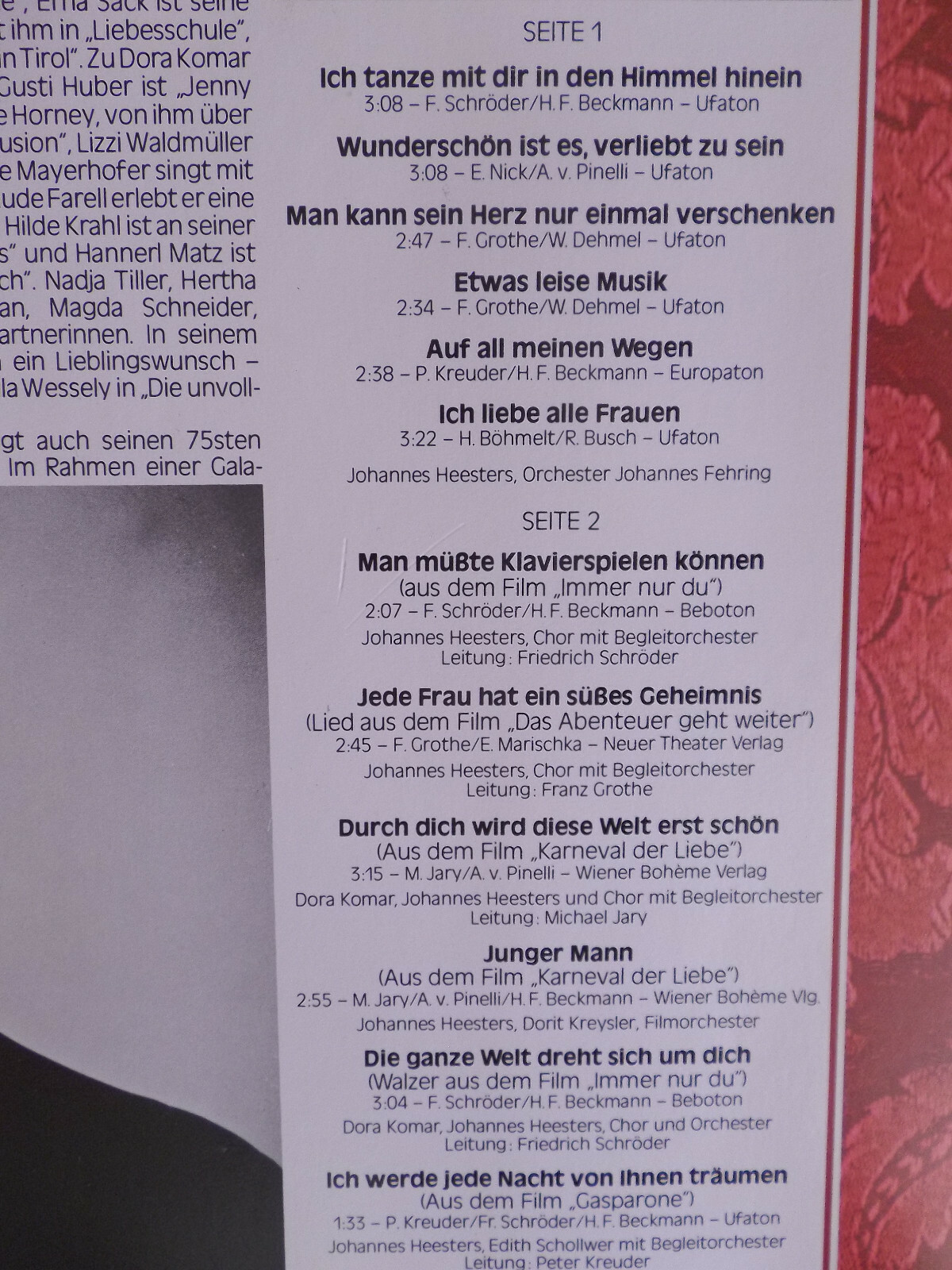 Johannes Heesters – Die großen Erfolge von gestern (Ariola LP), Bild 5