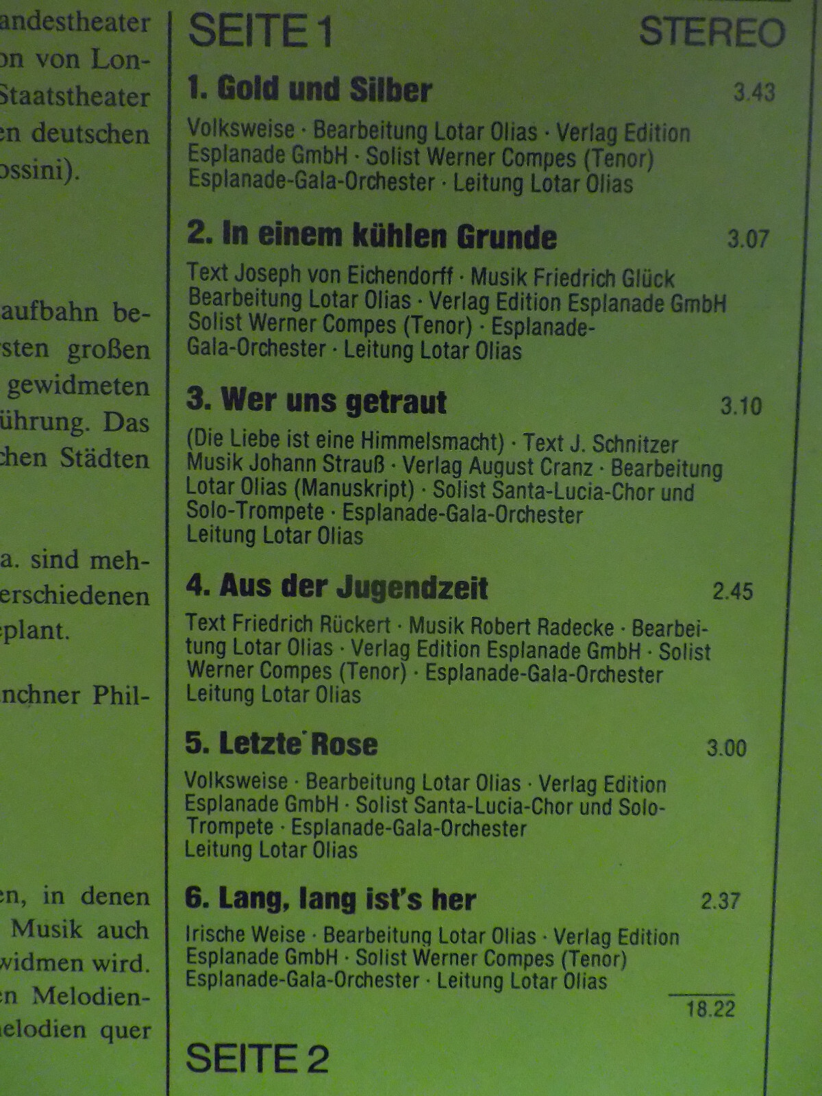 Werner Compes – Werner Compes singt Volkslieder (LP, Lotar Olias Collection Records 1003), Bild 3