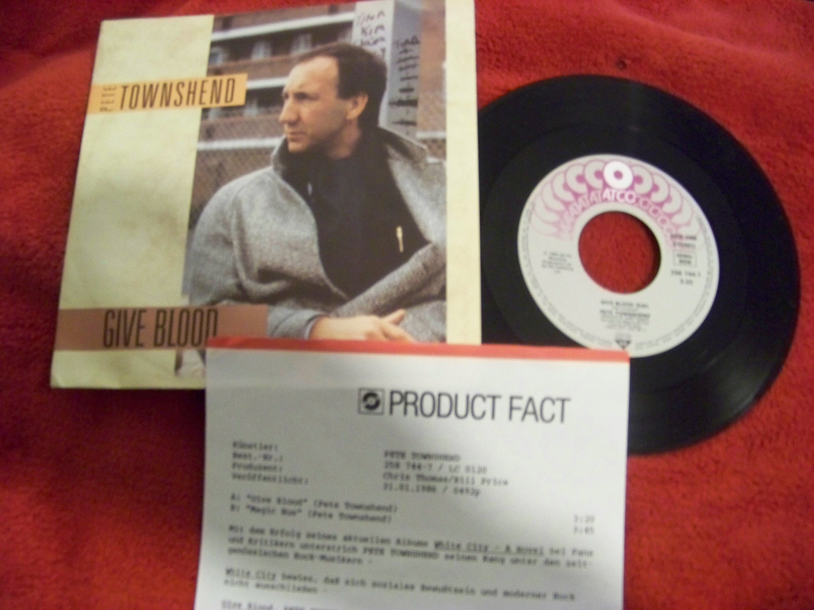 Pete Townshend – Give Blood / Magic Bus (Live), ATCO 258 744-7, Single (7 Inch), Deutschland 1985