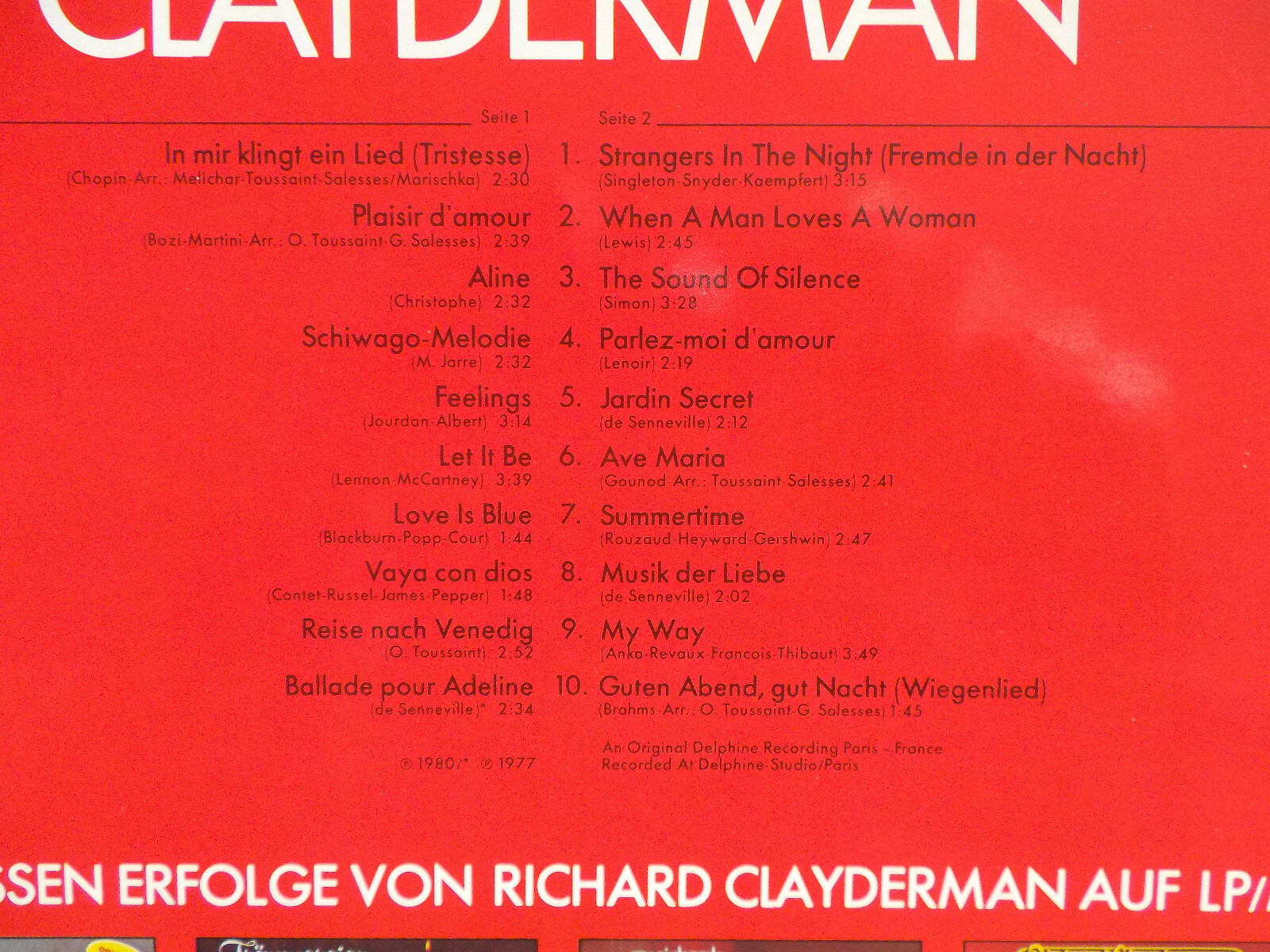 Richard Clayderman – Träumereien 2 (Teldec LP, 1980), Bild 4