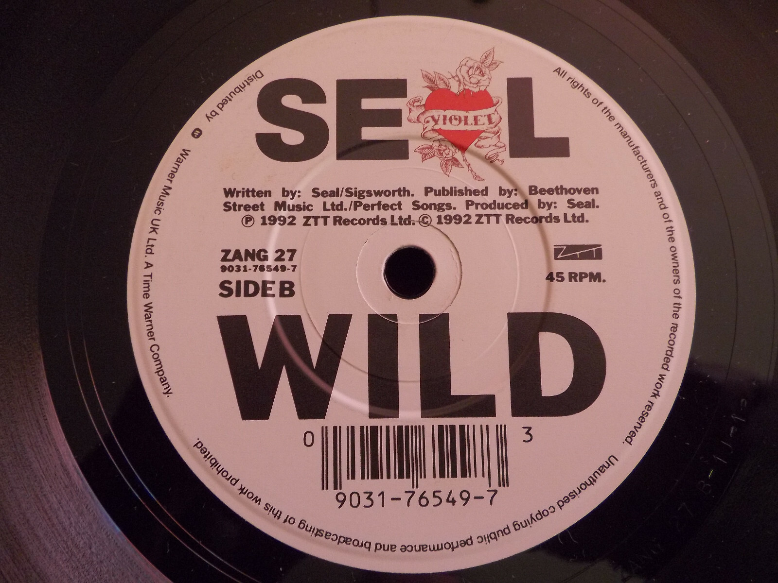 Seal – Violet / Wild (ZTT Records, ZANG 27 9031-76549-7, 1992), Bild 2