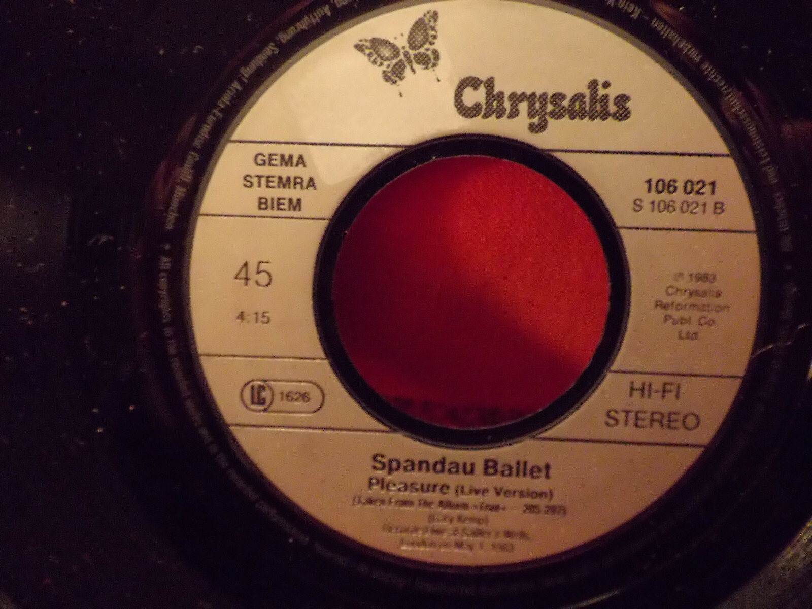 Spandau Ballet – Pleasure / Pleasure (Live), 7-Inch-Single, Bild 2