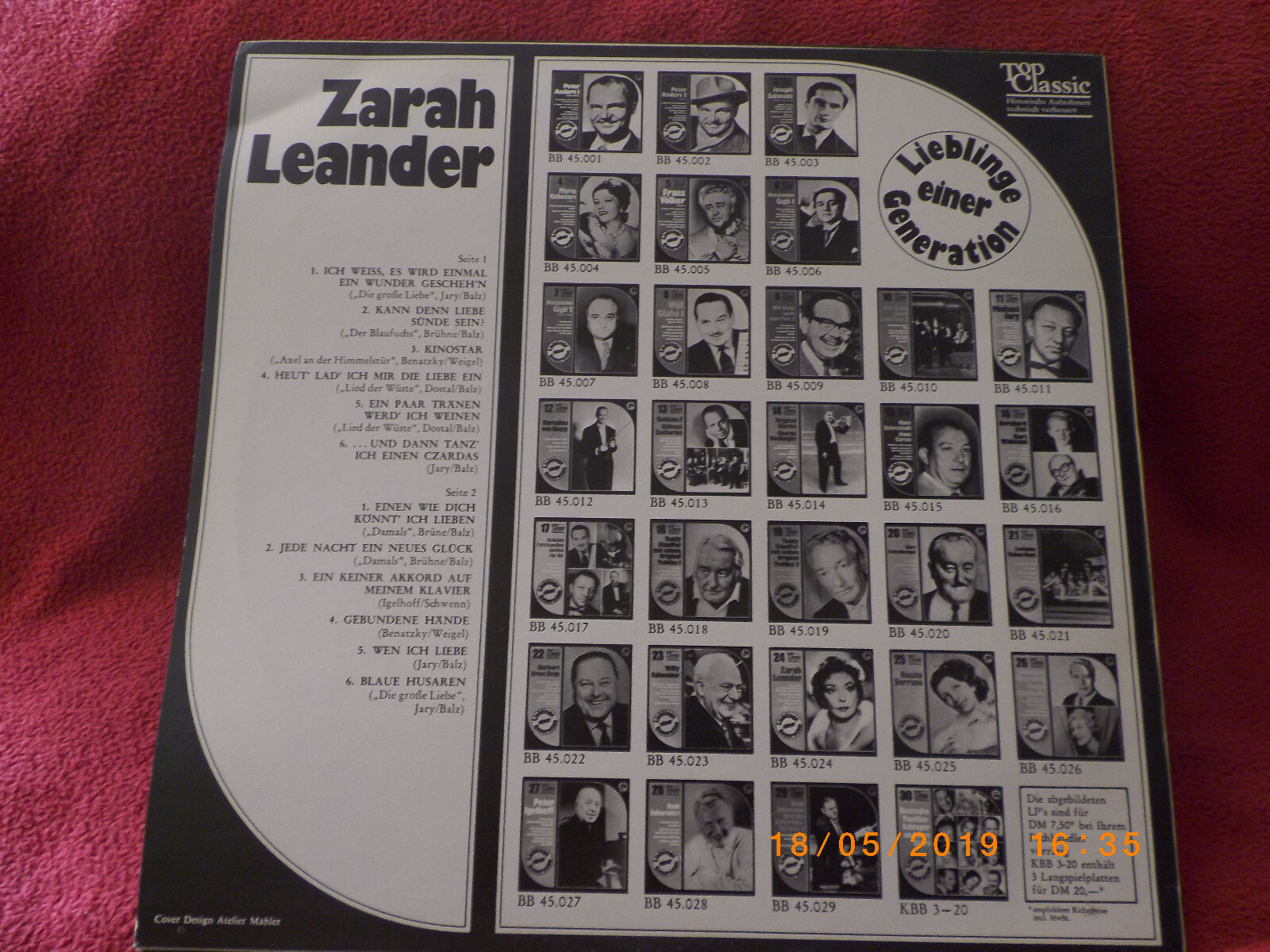 Zarah Leander – Lieblinge einer Generation | LP, Top Classic Records, BB 45.024 (1970), Bild 2