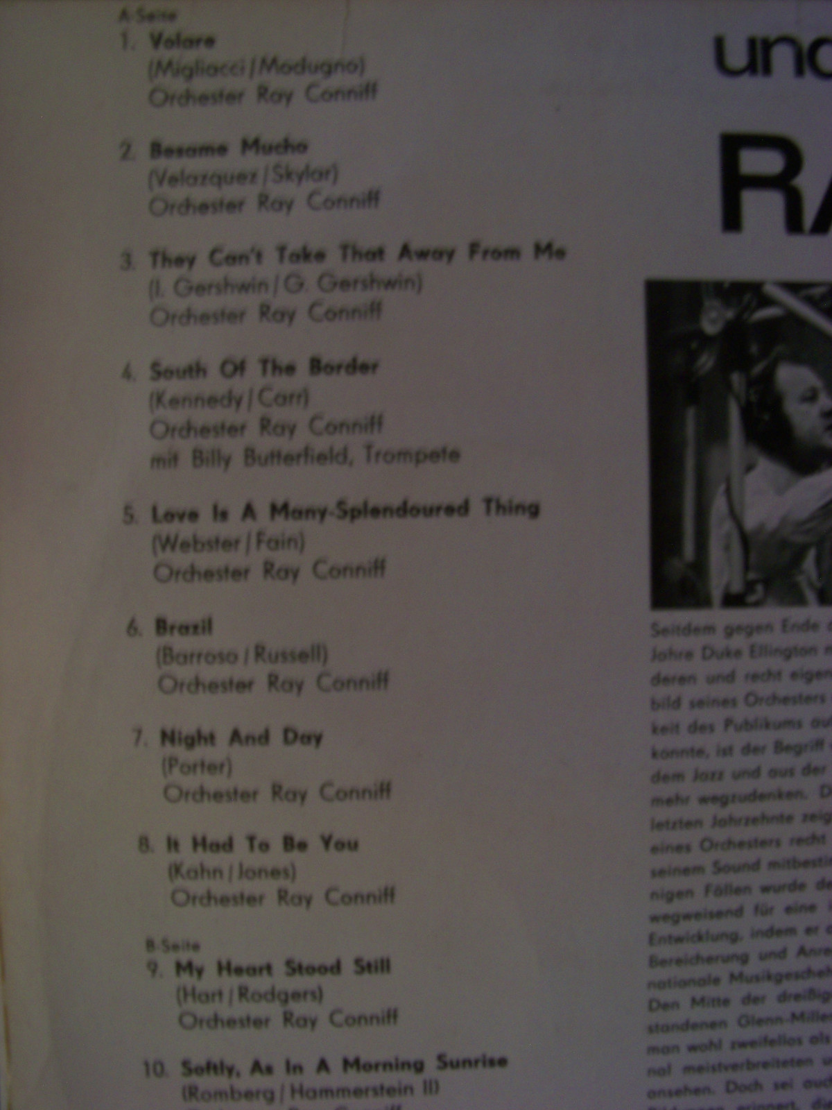 Ray Conniff – Und nun | Amiga LP, DDR 1966, Bild 3