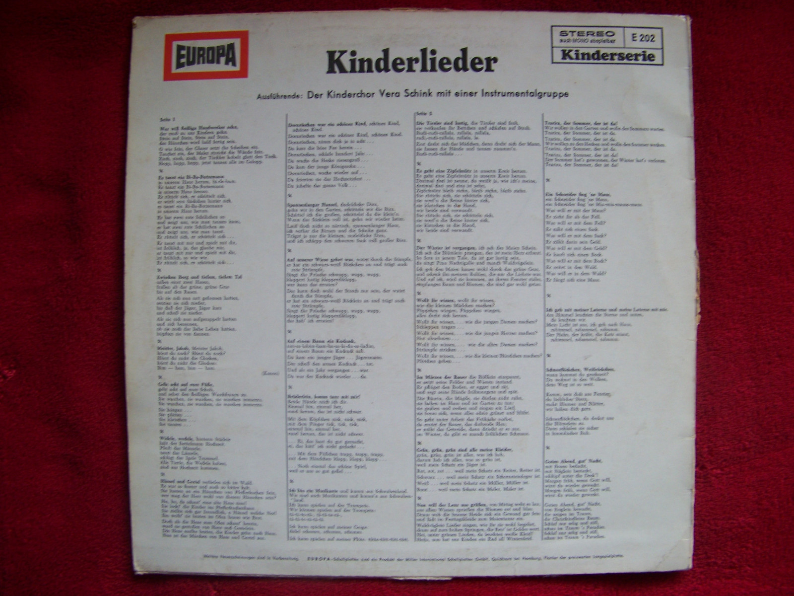 Kinderlieder – Kinderchor Vera Schink (Europa, LP), Bild 2