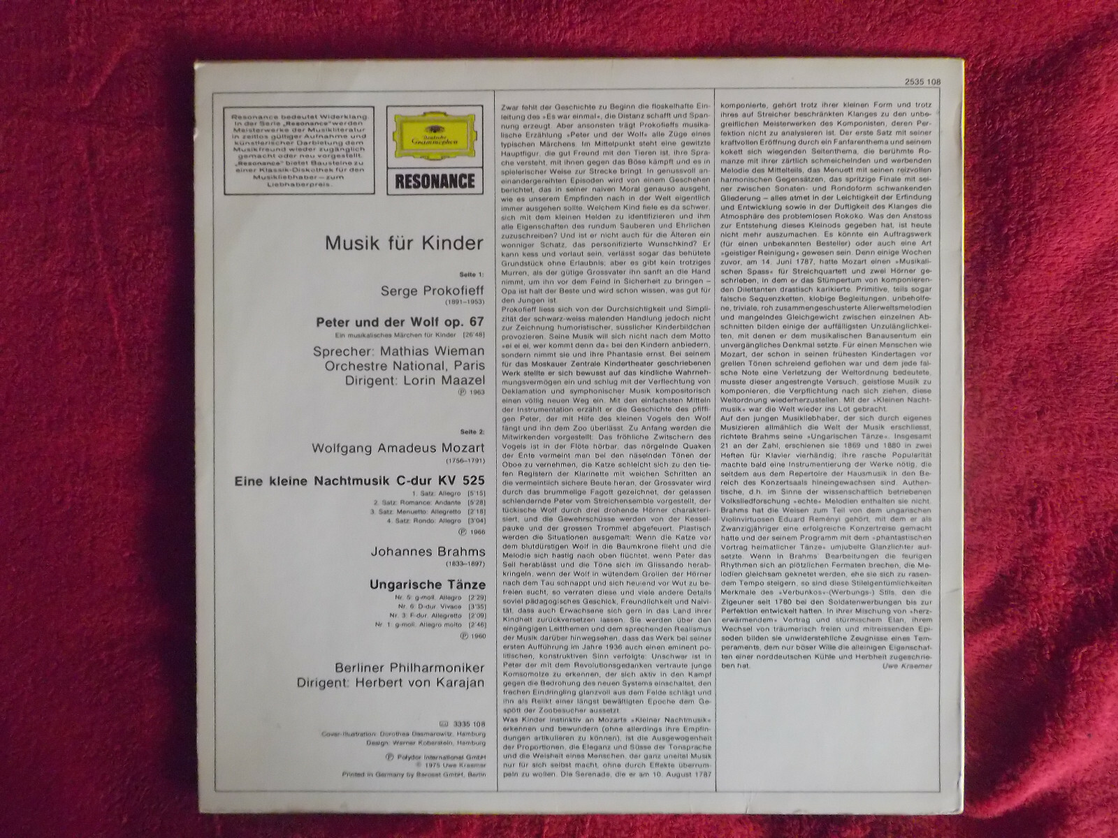 Musik für Kinder: Peter und der Wolf, Eine kleine Nachtmusik & 4 ungarische Tänze – Deutsche Grammophon LP, Bild 2
