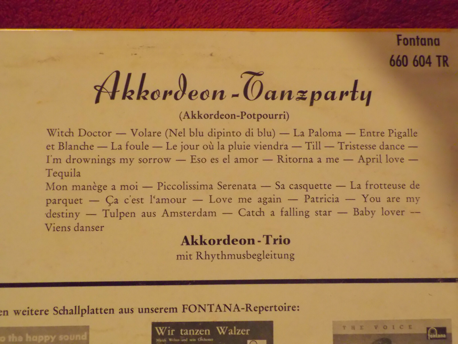 Akkordeon-Trio – Akkordeon-Tanzparty (10 inch LP, Fontana Records, 1959), Bild 4