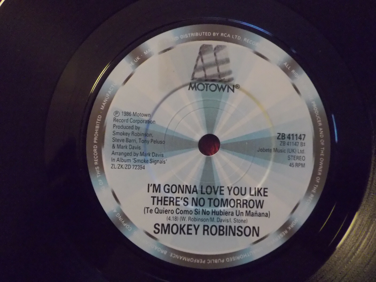 Smokey Robinson – Just to see her / I´m gonna love you like there´s no tomorrow (UK, 1986), Bild 2