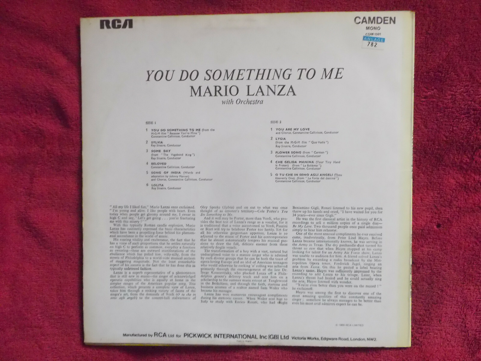 Mario Lanza – You do something to me | RCA Camden LP, Bild 2