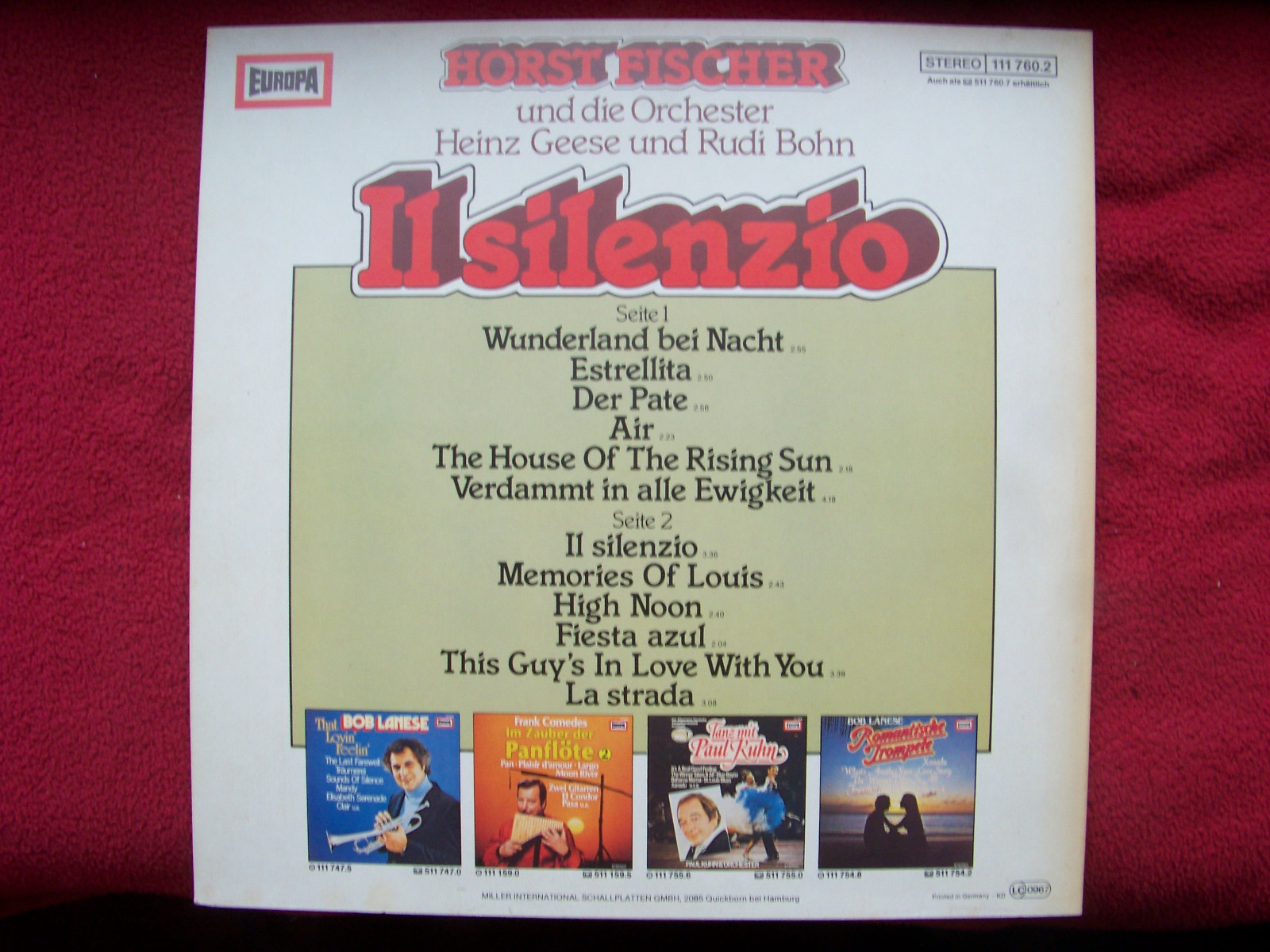 Horst Fischer – Il silenzio | Europa LP, Bild 2