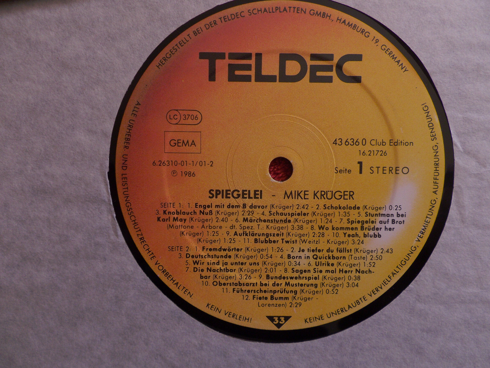 Mike Krüger – Spiegelei Live in Witten (LP, 1986), Bild 2