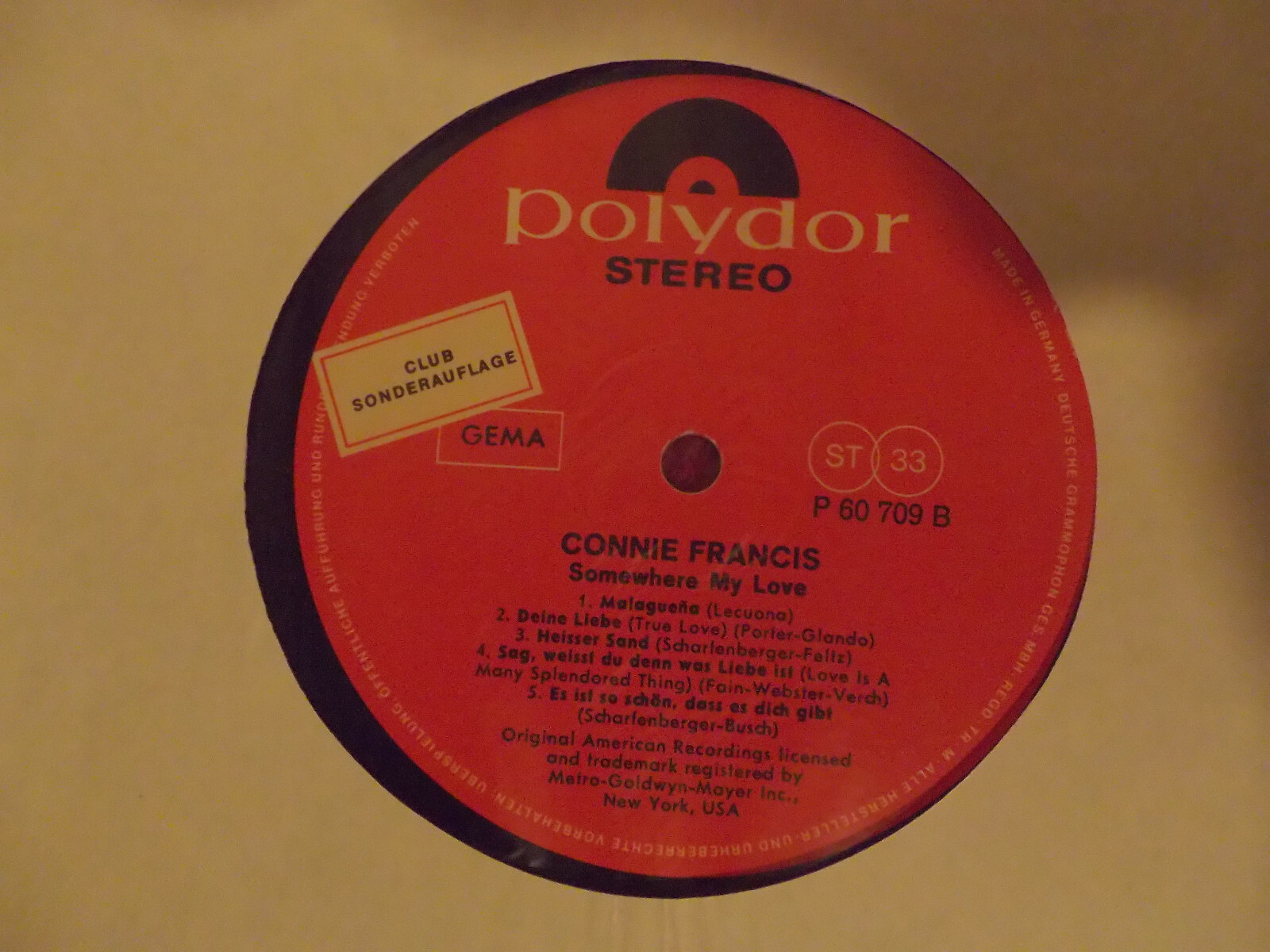 Conny Francis – Somewhere My Love | 10-inch-LP, Polydor Records Club, Bild 2