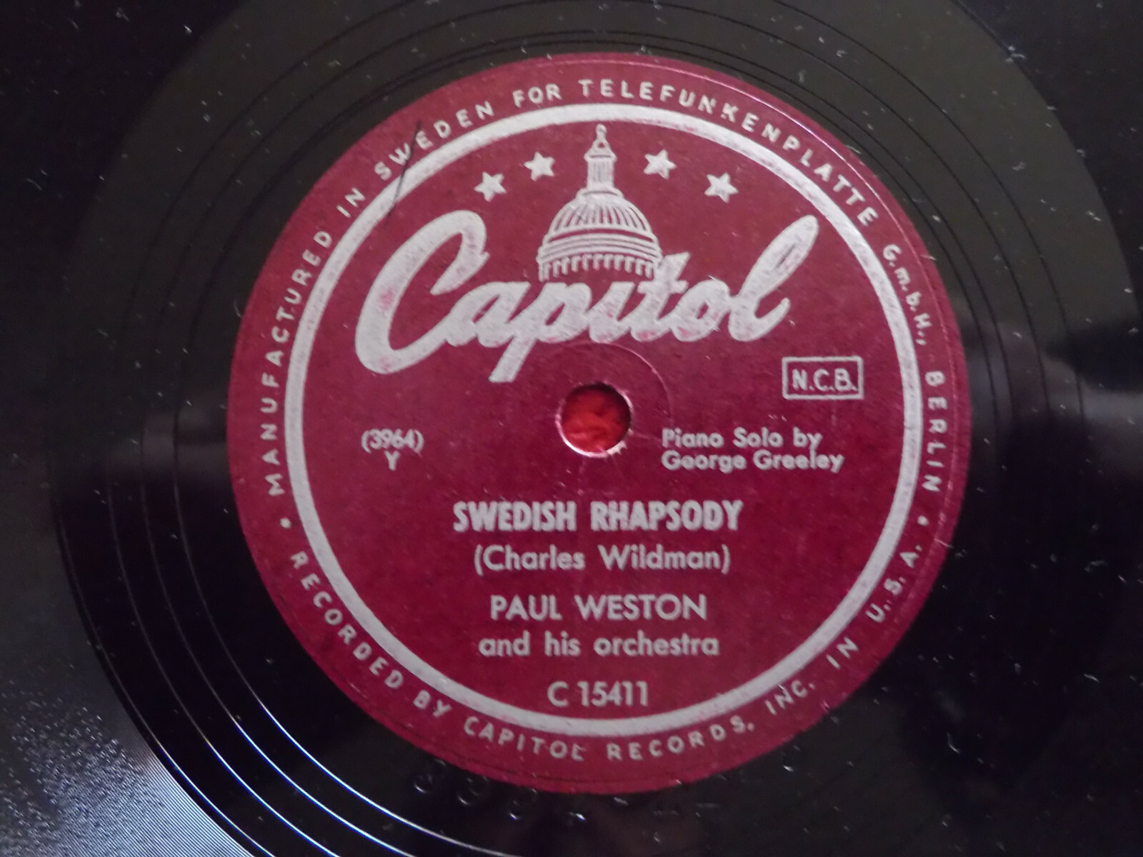 Paul Weston – Sweden rhapsody / Bop went the strings (78er, Capitol Records)