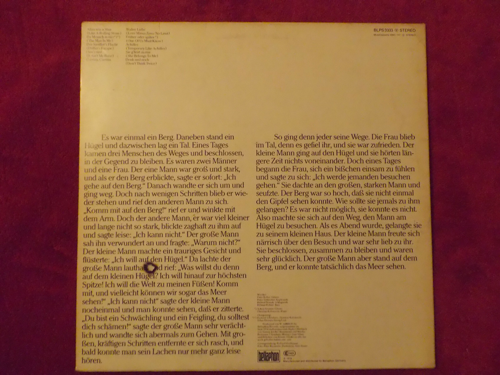 Wolfgang Ambros – Lieder von Bob Dylan | Bellaphon Records LP, Bild 2