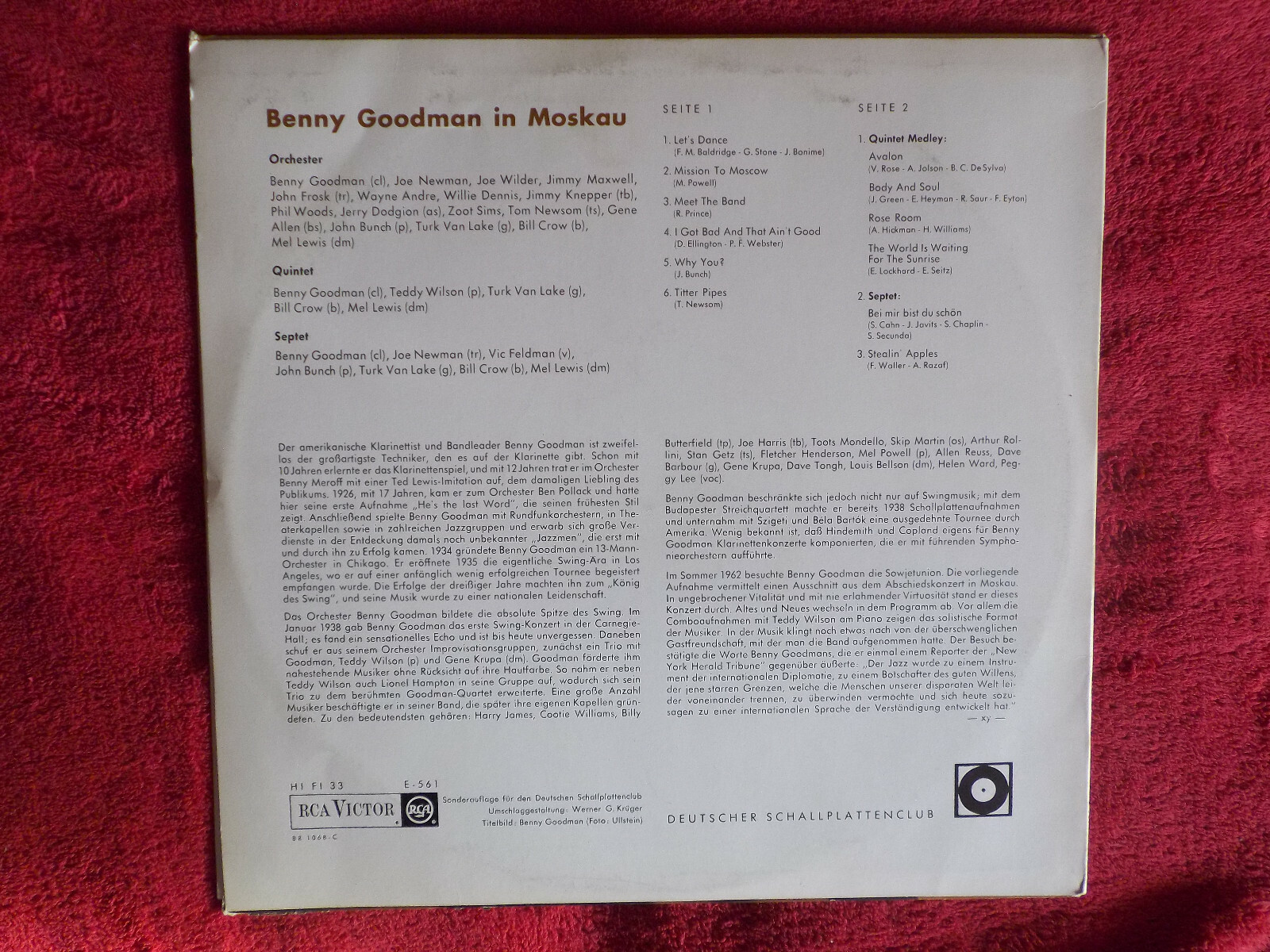 Benny Goodman – Benny Goodman in Moskau | deutsche RCA Victor Club-LP, Bild 3
